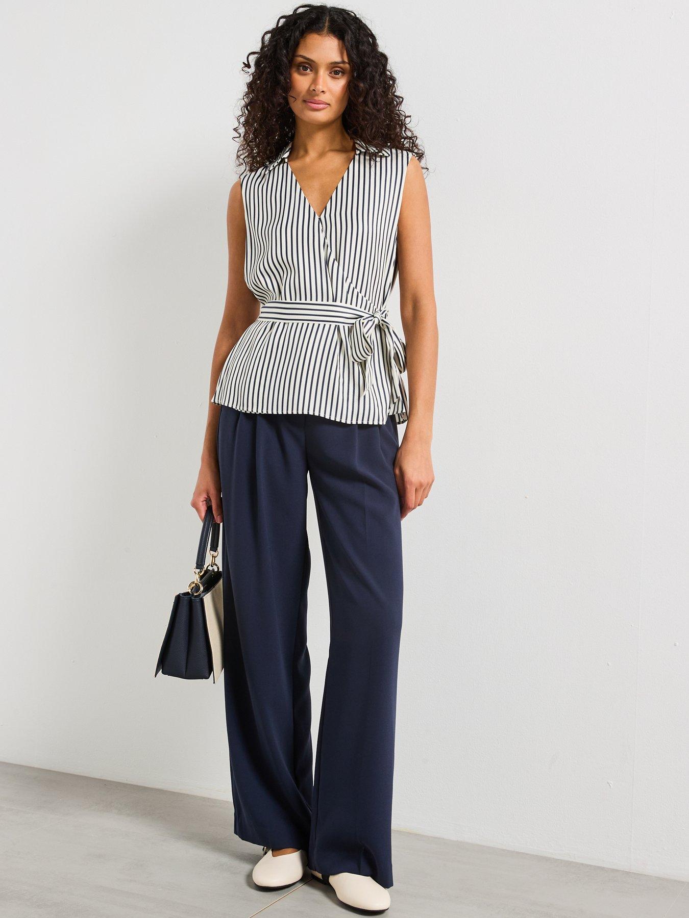 Image 3 of 6 of Tommy Hilfiger Slim Fit Striped Wrap Top - Navy