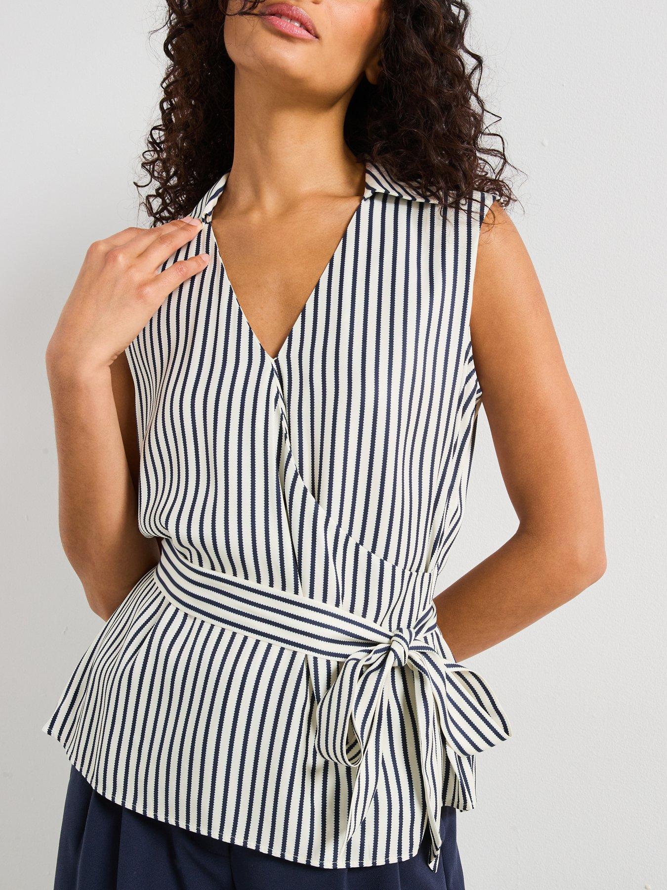 Image 4 of 6 of Tommy Hilfiger Slim Fit Striped Wrap Top - Navy