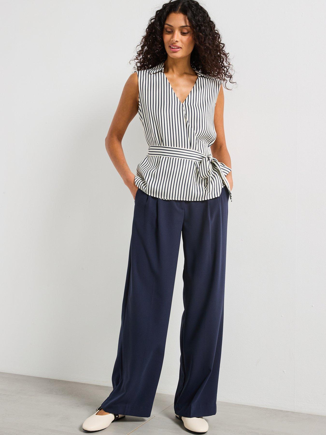 Image 6 of 6 of Tommy Hilfiger Slim Fit Striped Wrap Top - Navy