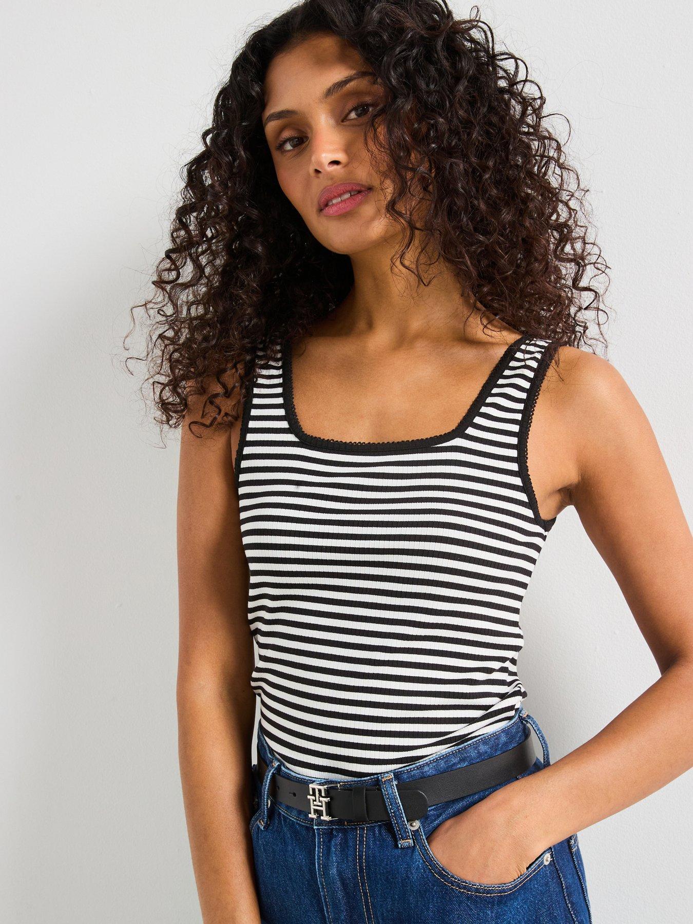 undefined Ribbed Square Neck Slim Tank Top - Black