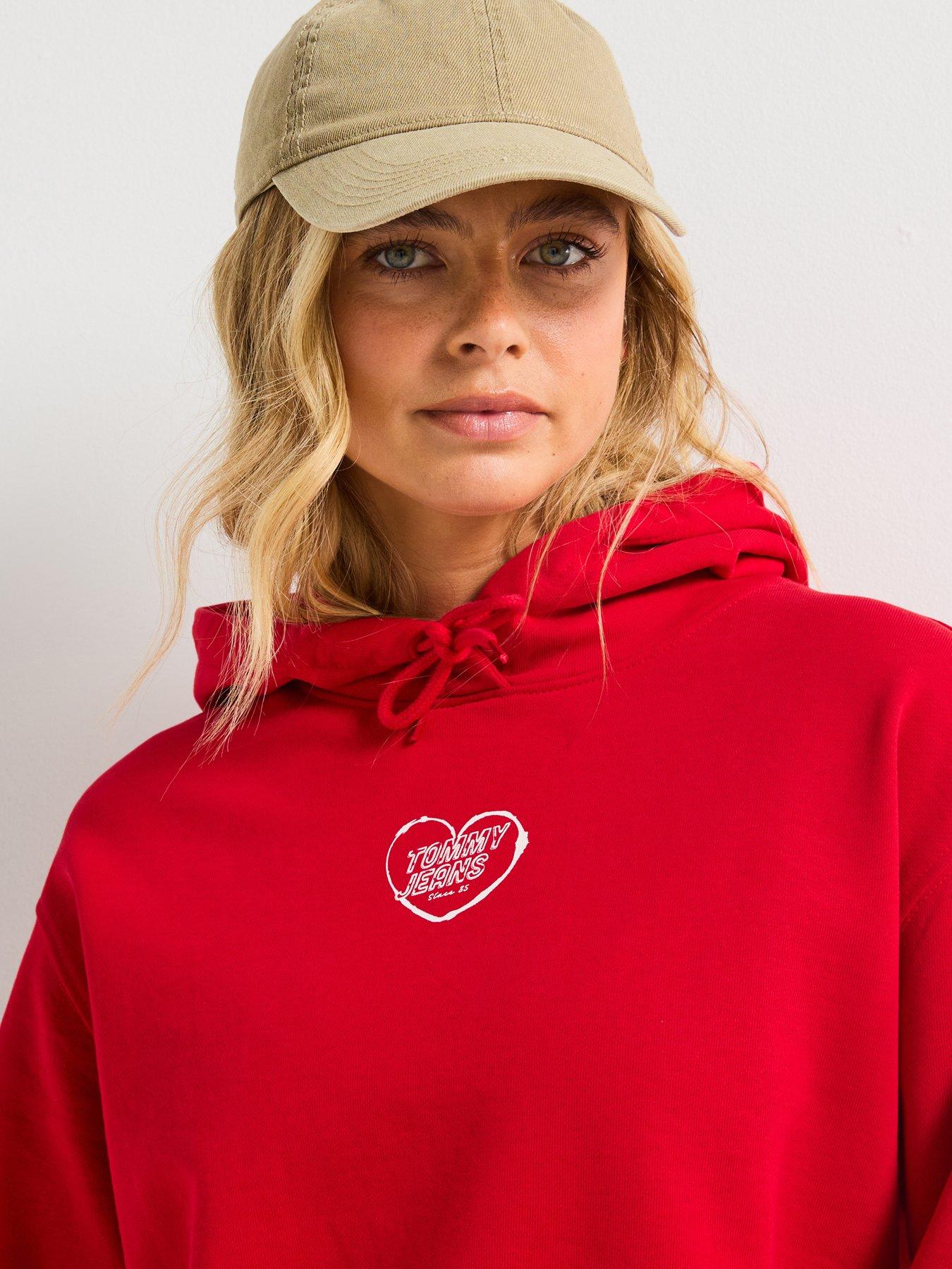 Image 4 of 6 of Tommy Jeans Relax Crop Heart Hoodie - Red