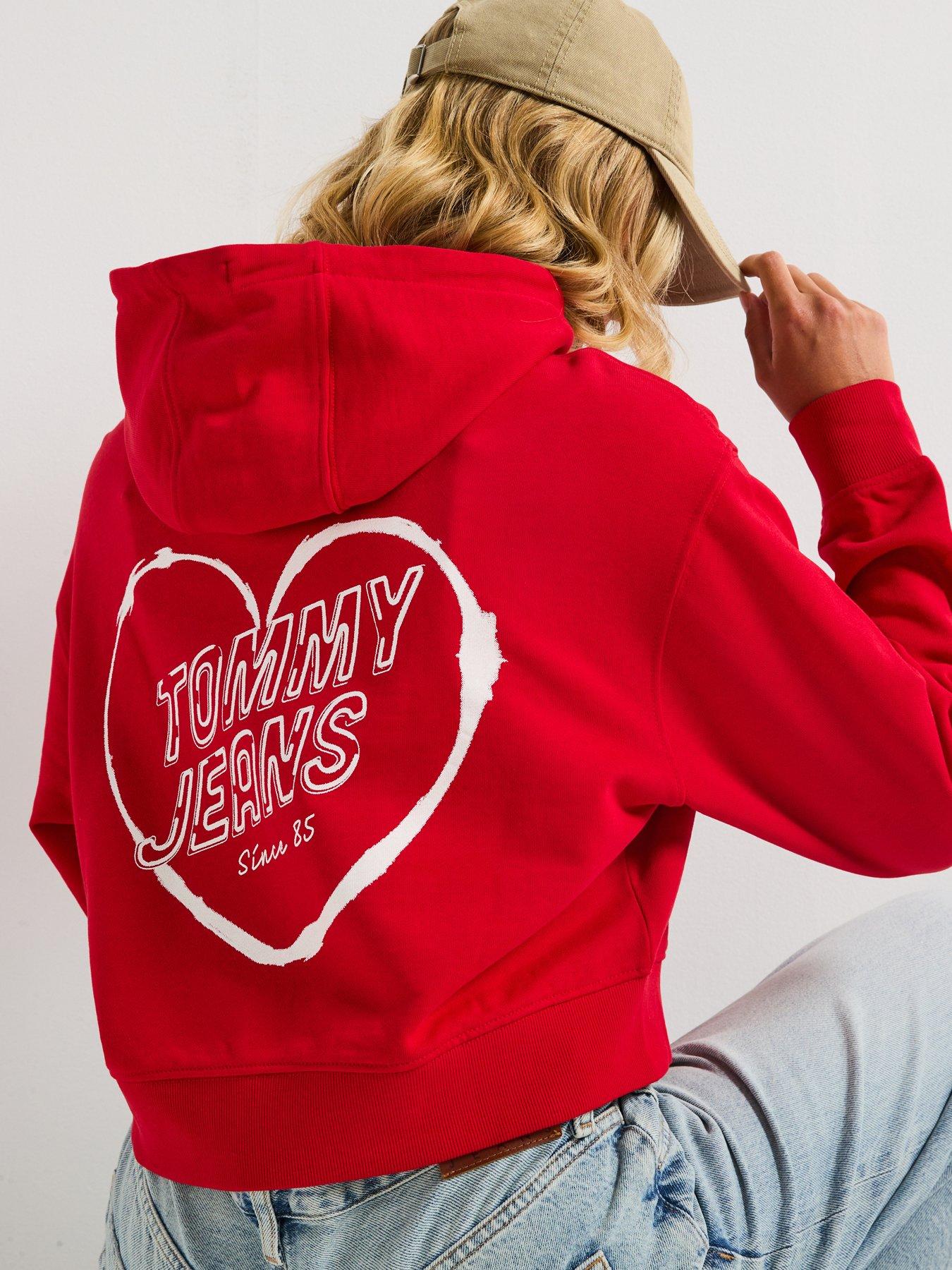 Image 5 of 6 of Tommy Jeans Relax Crop Heart Hoodie - Red