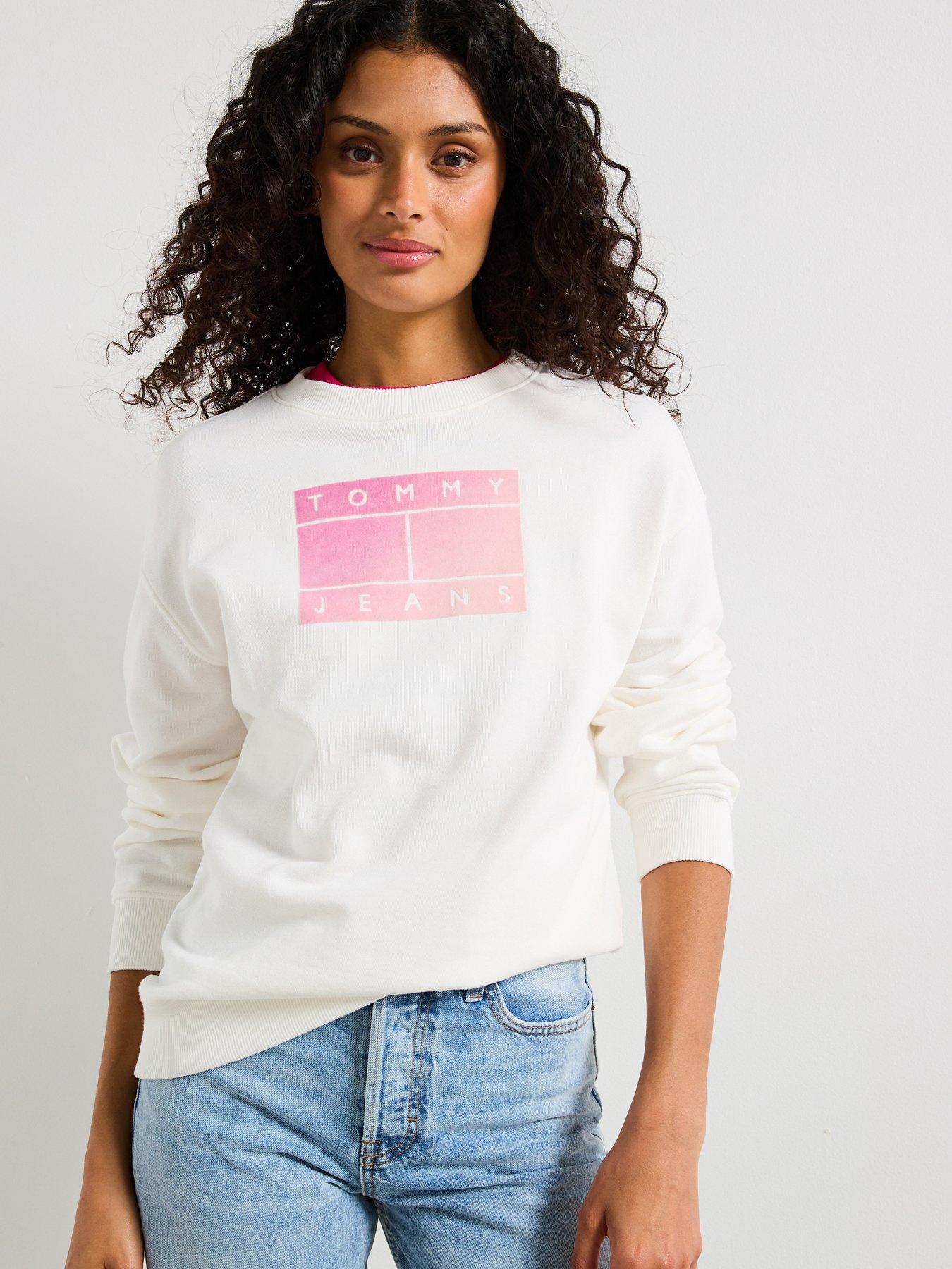 Image 1 of 6 of Tommy Jeans Gradient Flag Crew Sweatshirt - White