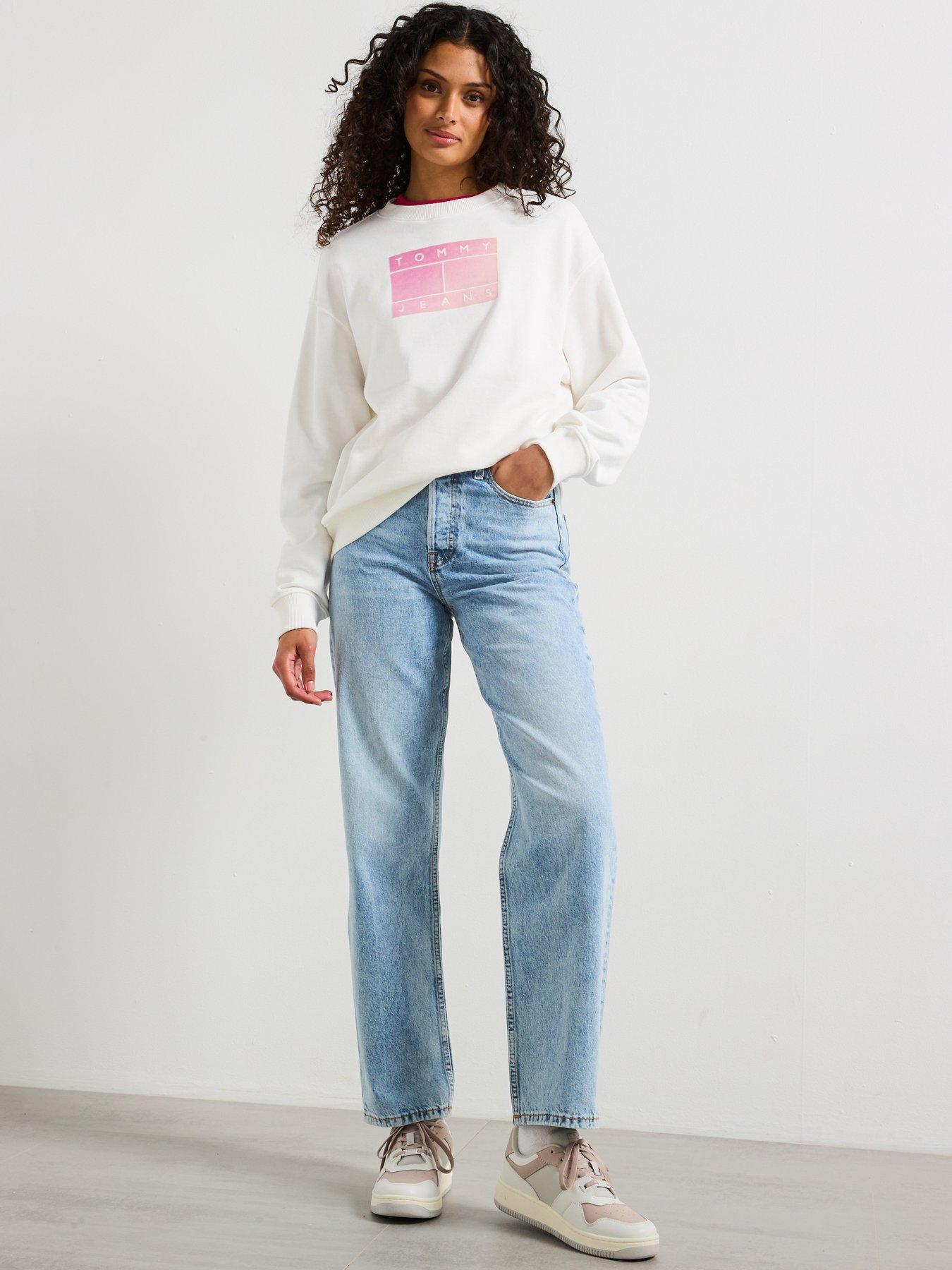 Image 3 of 6 of Tommy Jeans Gradient Flag Crew Sweatshirt - White