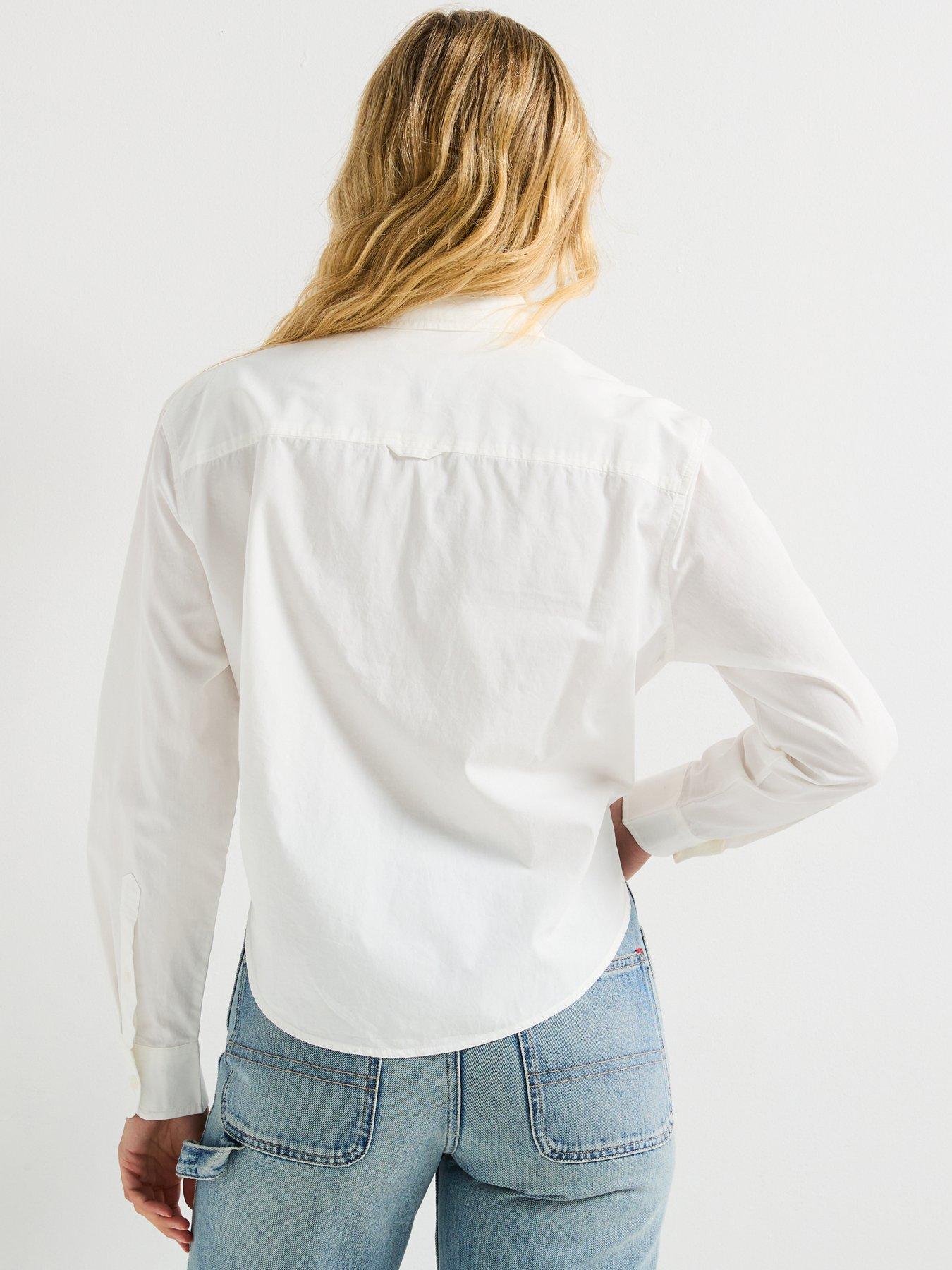 Image 2 of 6 of Tommy Jeans Tjw Long Sleeve Tie Front Shirt - White