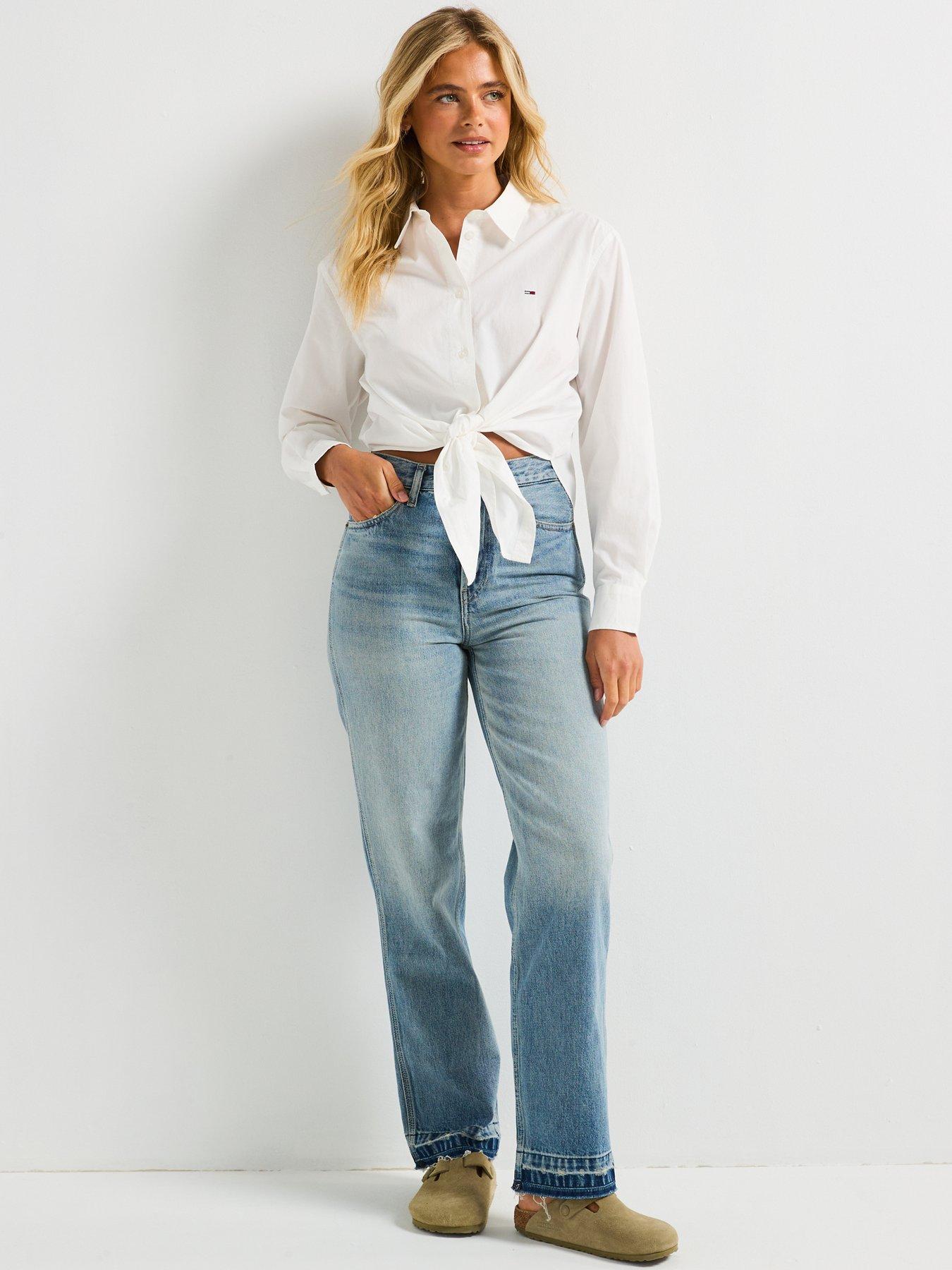 Image 3 of 6 of Tommy Jeans Tjw Long Sleeve Tie Front Shirt - White