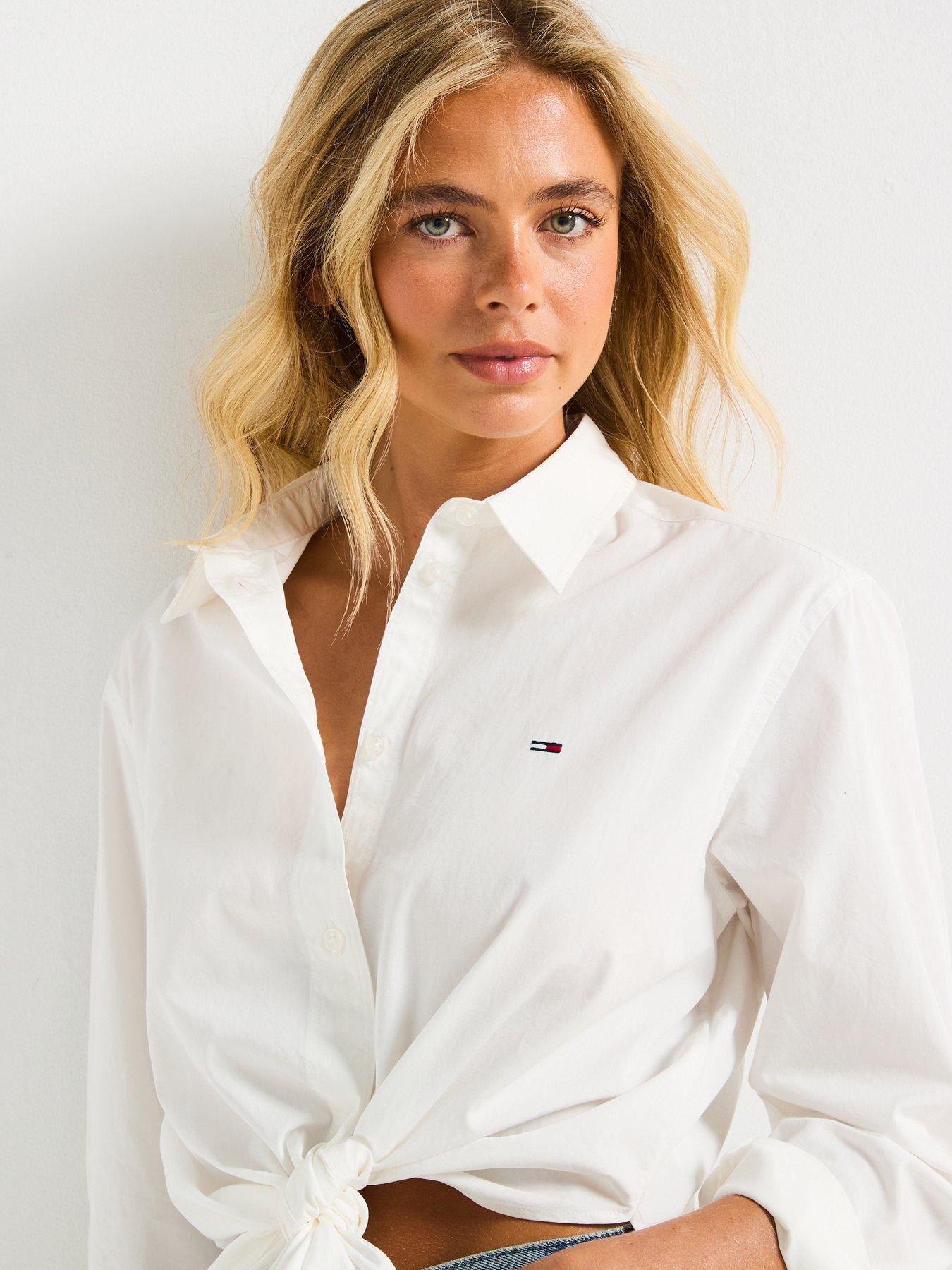 Image 4 of 6 of Tommy Jeans Tjw Long Sleeve Tie Front Shirt - White