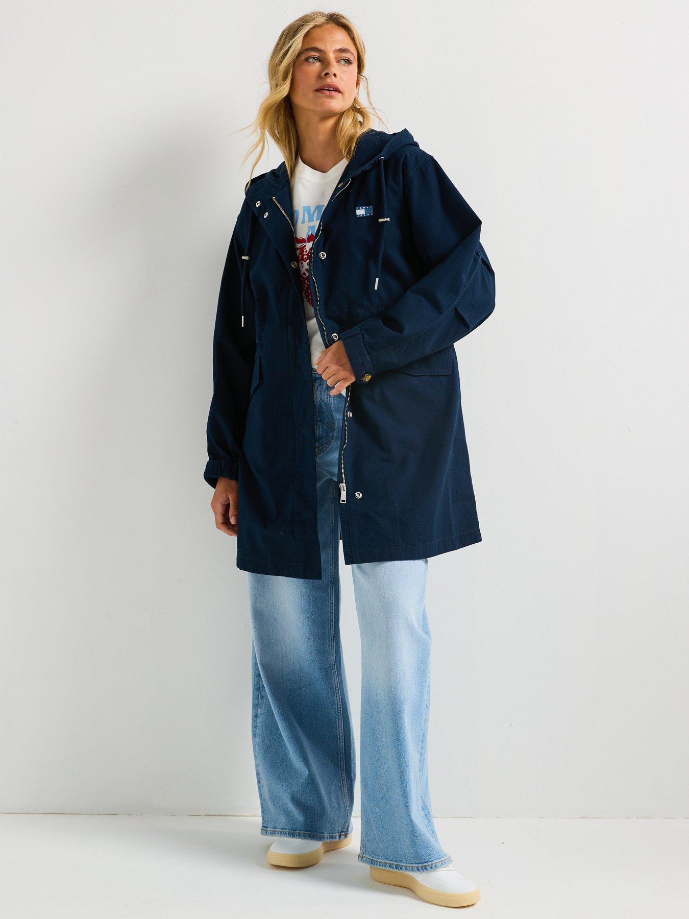  image of tommy-jeans-badge-relaxed-waisted-midi-coat-navy