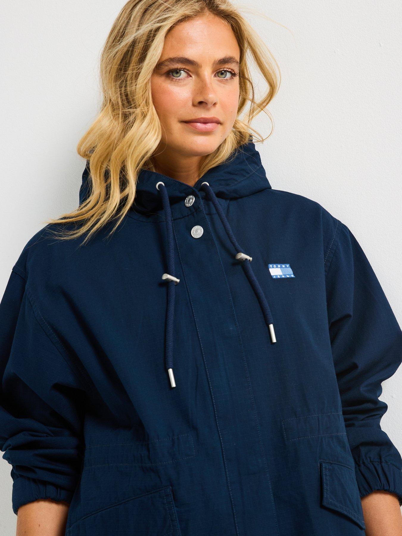  image of tommy-jeans-badge-relaxed-waisted-midi-coat-navy