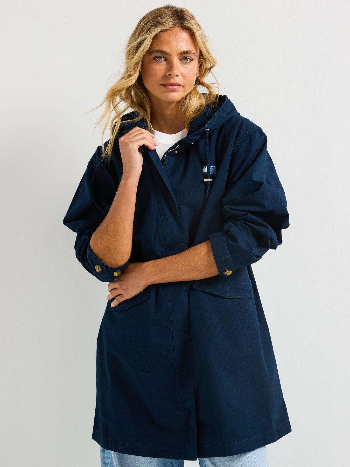  image of tommy-jeans-badge-relaxed-waisted-midi-coat-navy