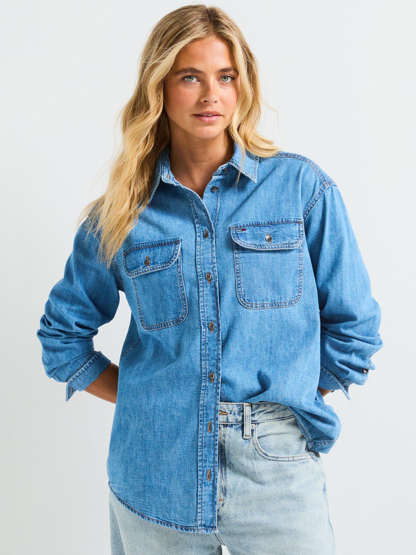 undefined Long Sleeve Relaxed Denim Shirt - Blue