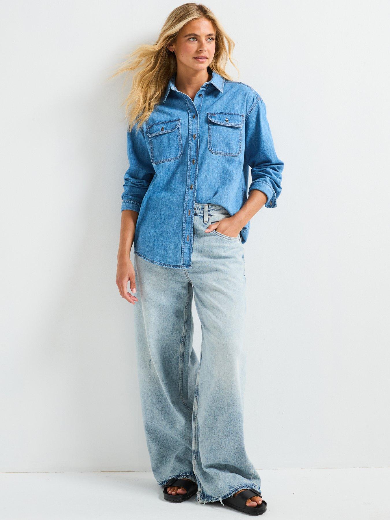 Image 3 of 6 of Tommy Jeans Long Sleeve Relaxed Denim Shirt - Blue