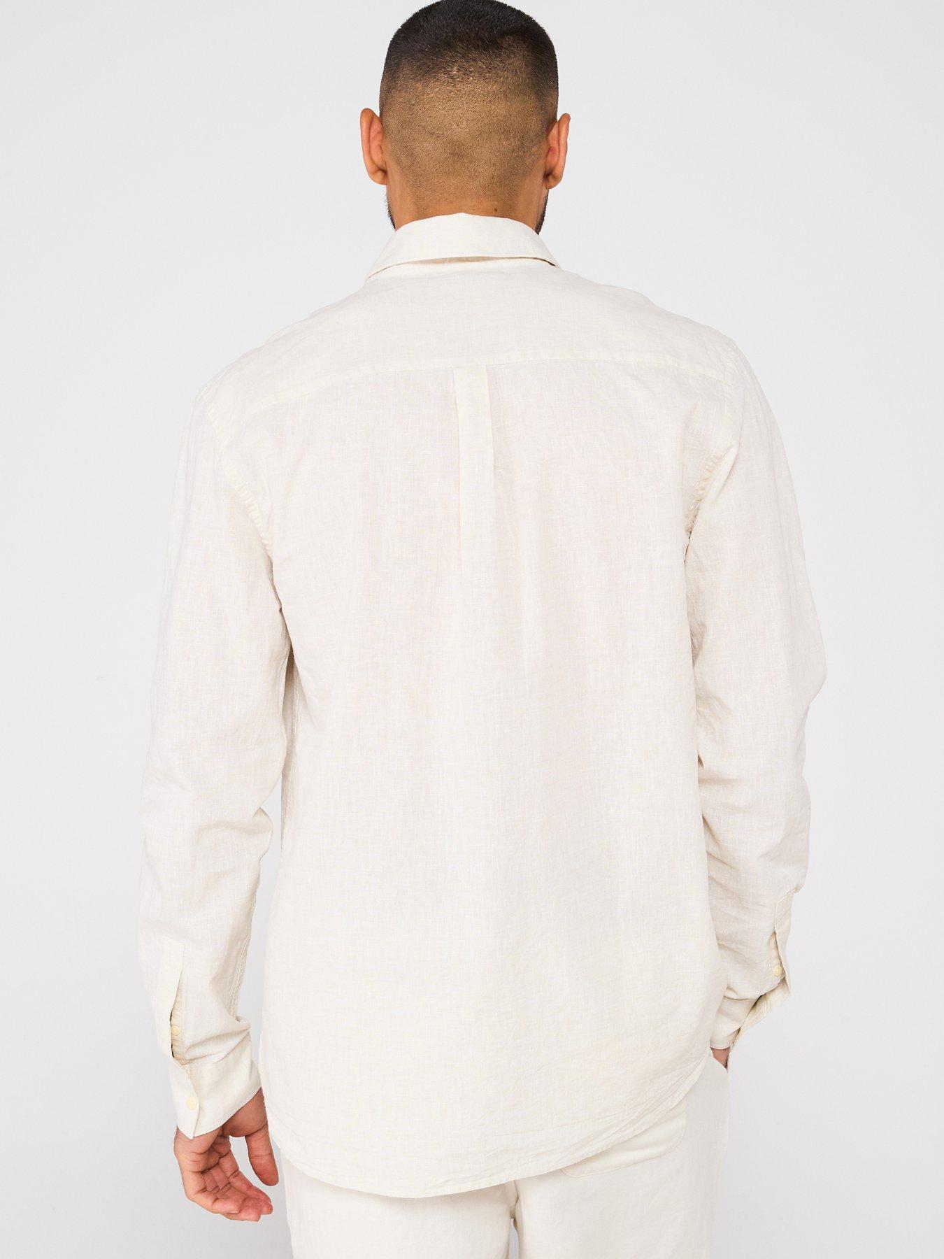  image of lyle-scott-linen-blend-oxford-shirt-grey