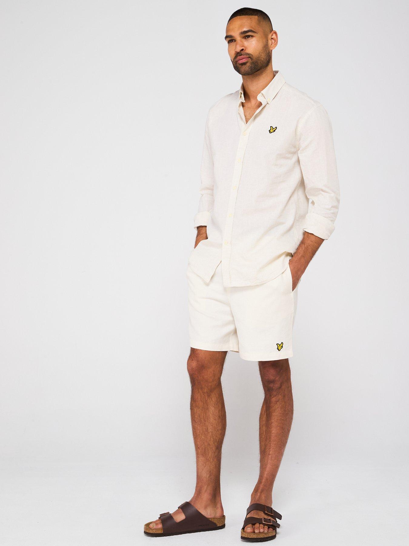  image of lyle-scott-linen-blend-oxford-shirt-grey