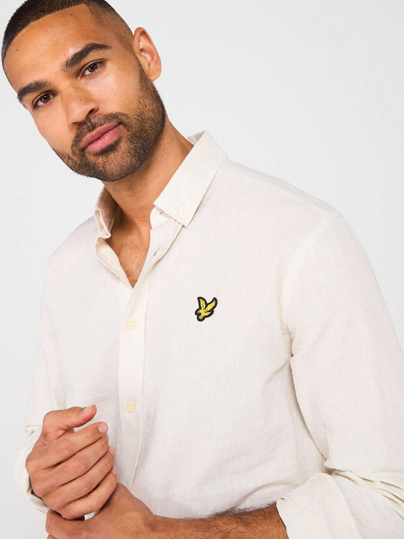  image of lyle-scott-linen-blend-oxford-shirt-grey