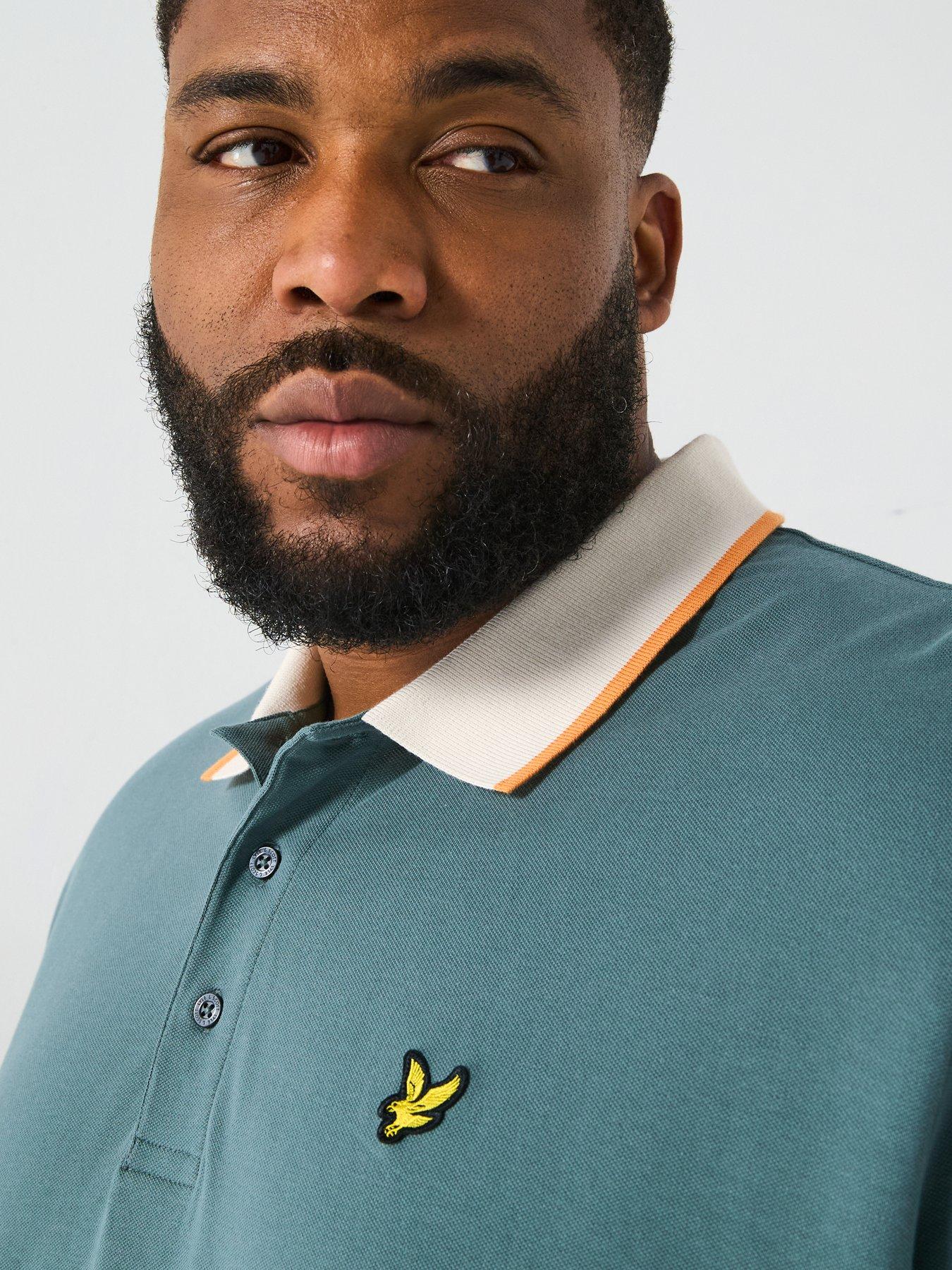  image of lyle-scott-lyle-amp-scott-big-amp-tall-half-tipped-polo-shirt--green