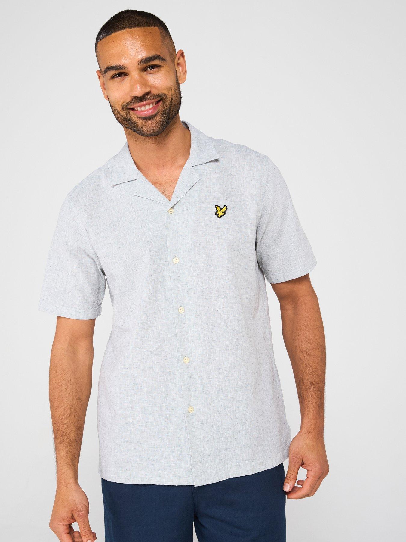  image of lyle-scott-linen-blend-oxford-revere-shirt-grey