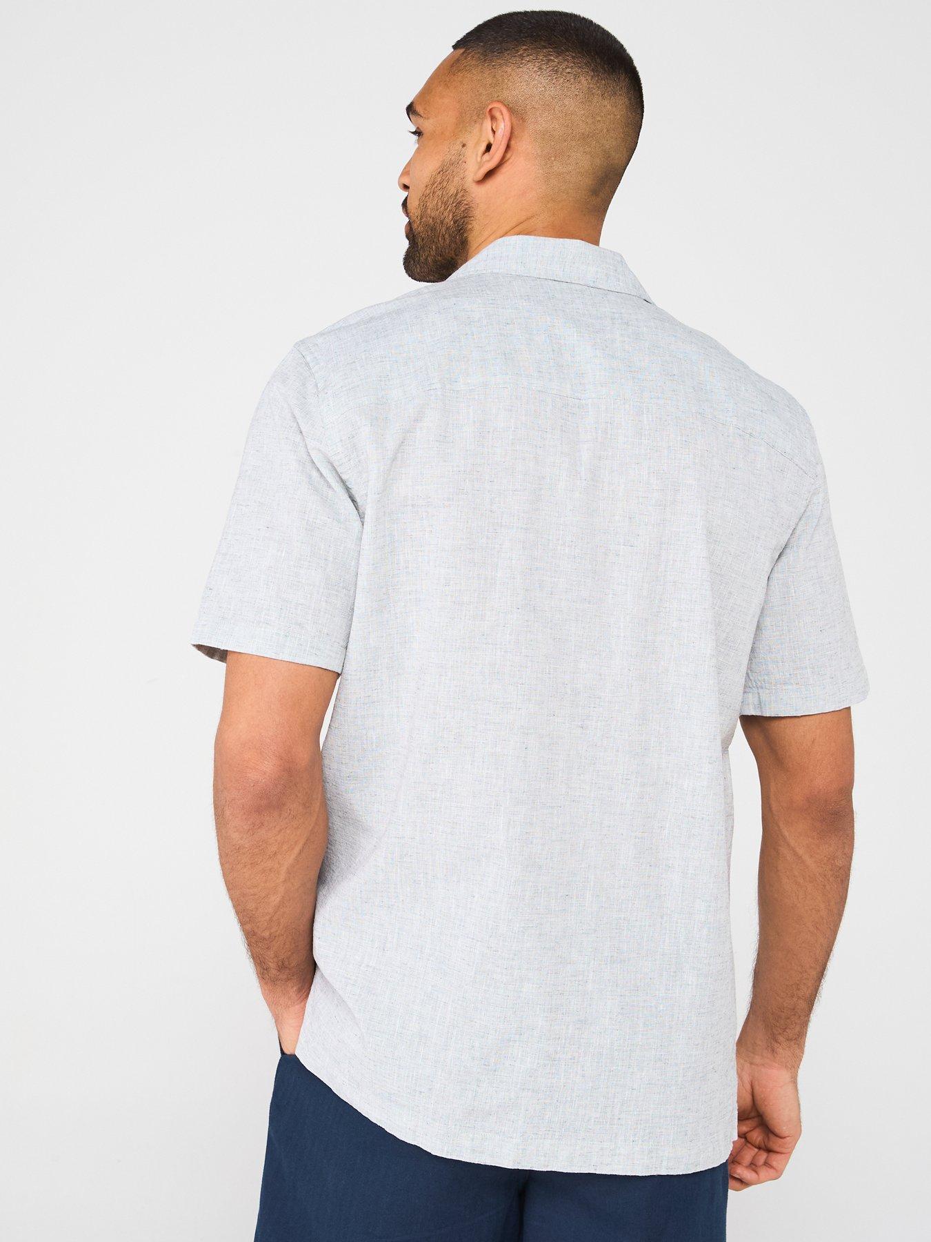  image of lyle-scott-linen-blend-oxford-revere-shirt-grey