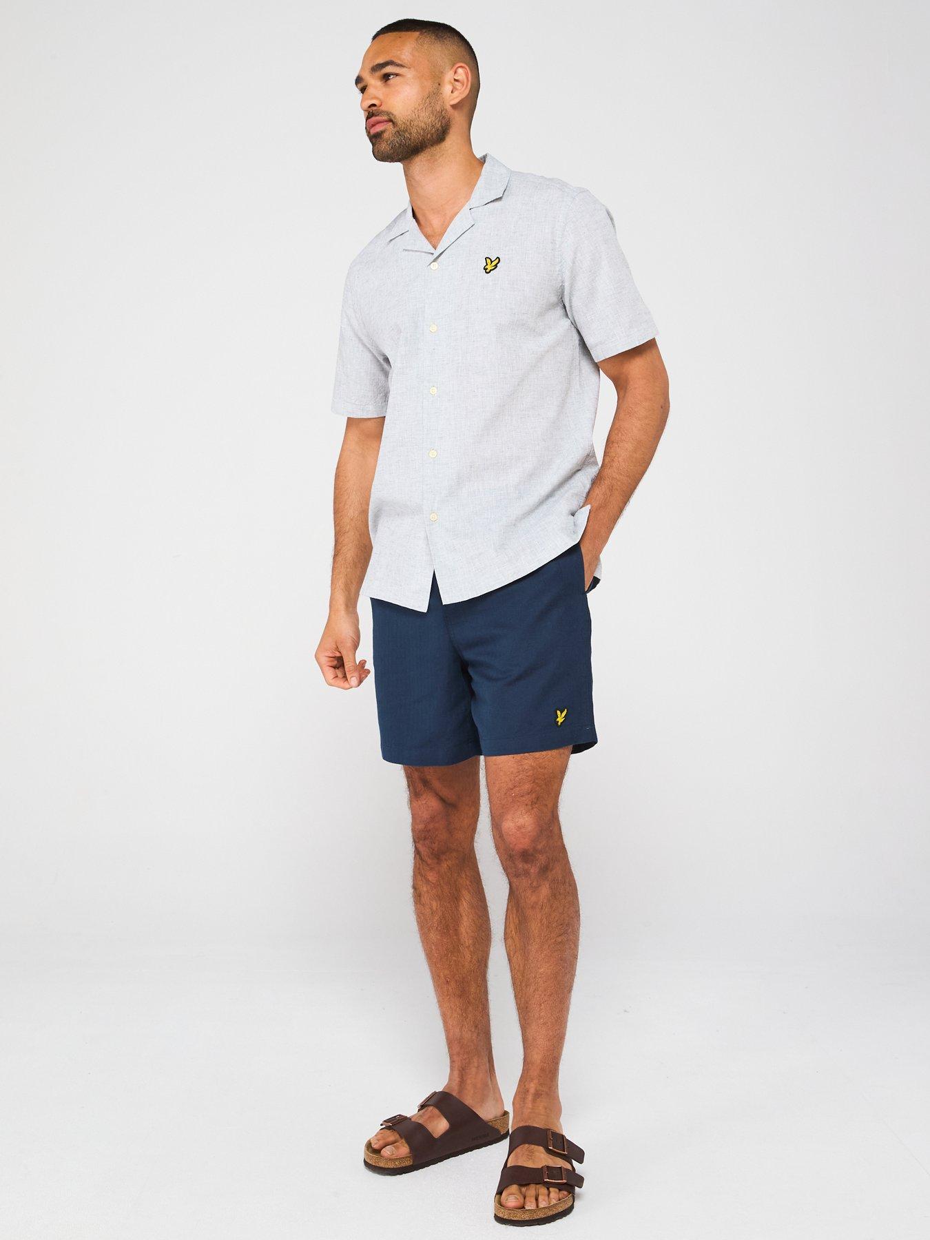  image of lyle-scott-linen-blend-oxford-revere-shirt-grey