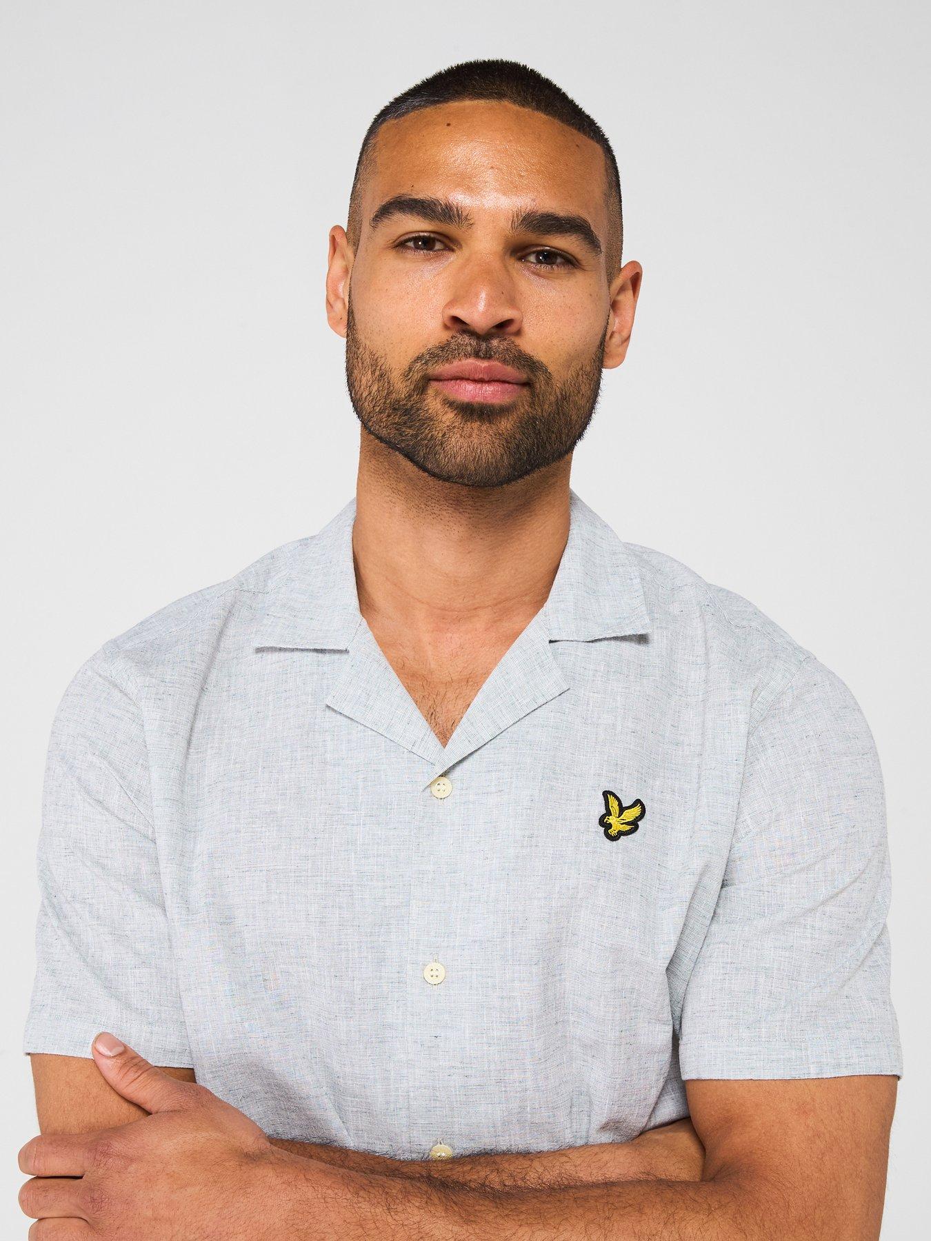  image of lyle-scott-linen-blend-oxford-revere-shirt-grey