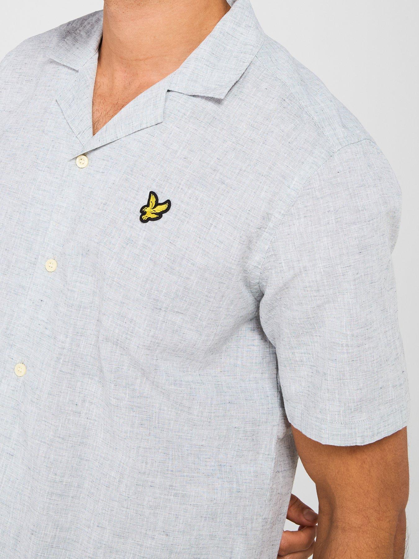  image of lyle-scott-linen-blend-oxford-revere-shirt-grey