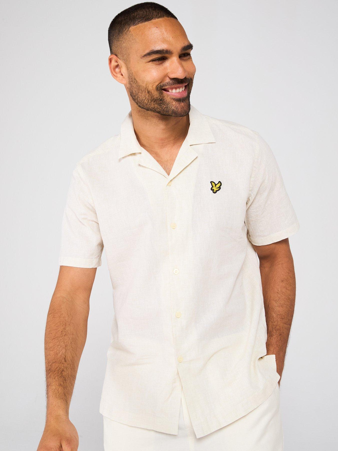 front image of lyle-scott-linen-blend-oxford-revere-shirt-off-white