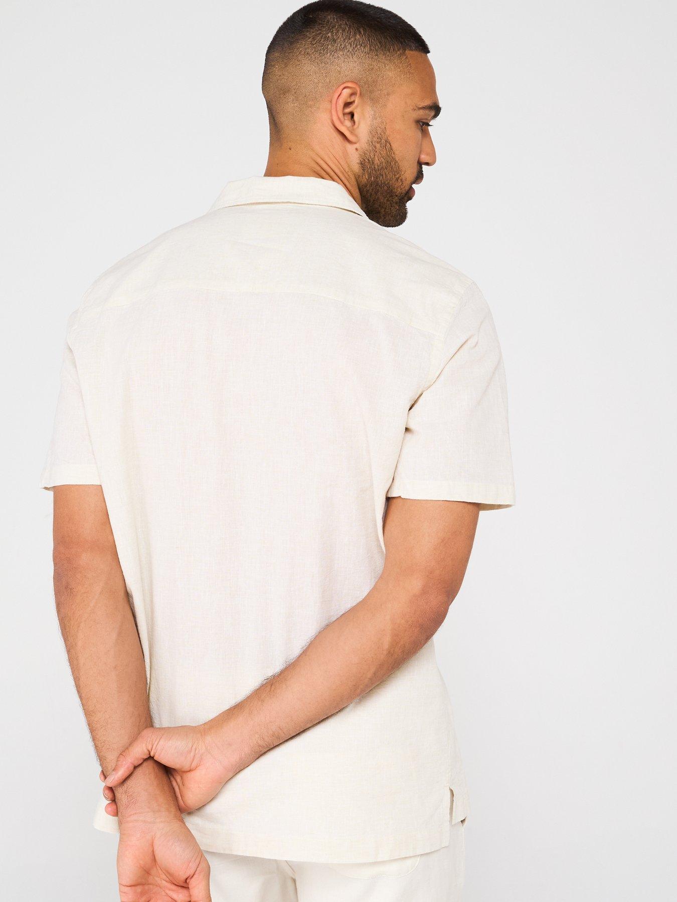 stillFront image of lyle-scott-linen-blend-oxford-revere-shirt-off-white
