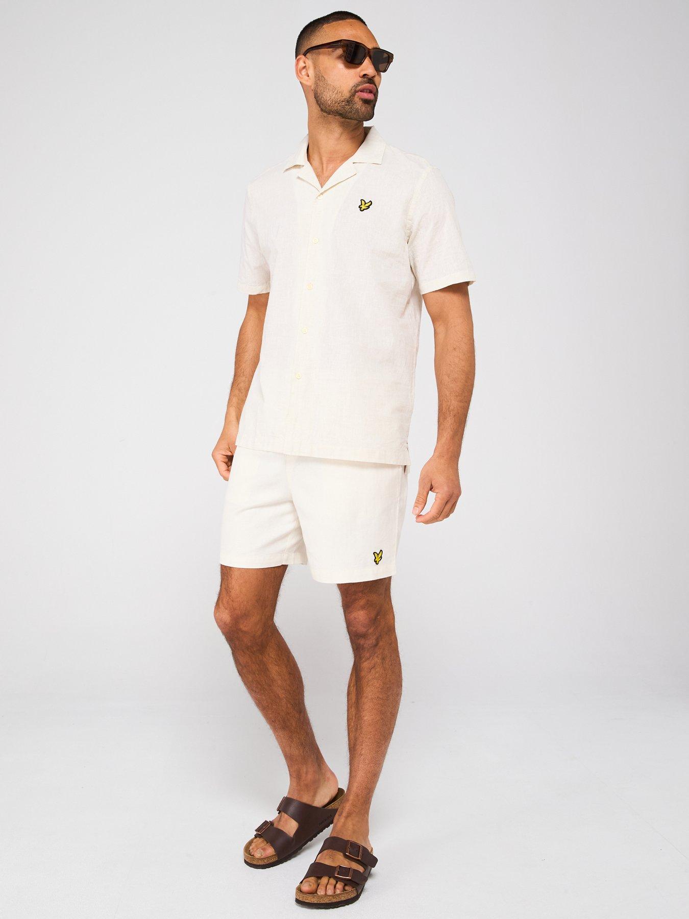 image of lyle-scott-linen-blend-oxford-revere-shirt-off-white
