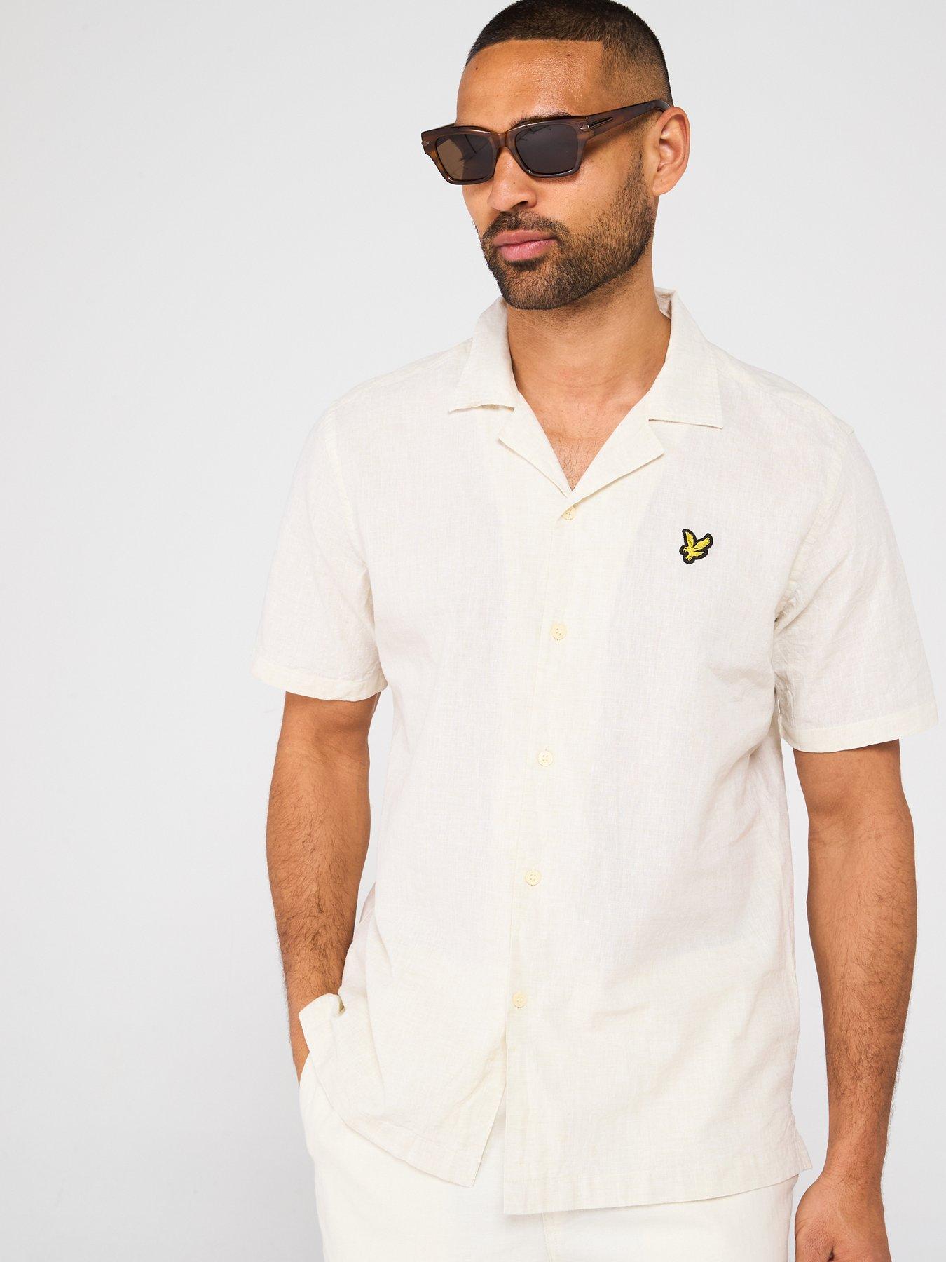  image of lyle-scott-linen-blend-oxford-revere-shirt-off-white
