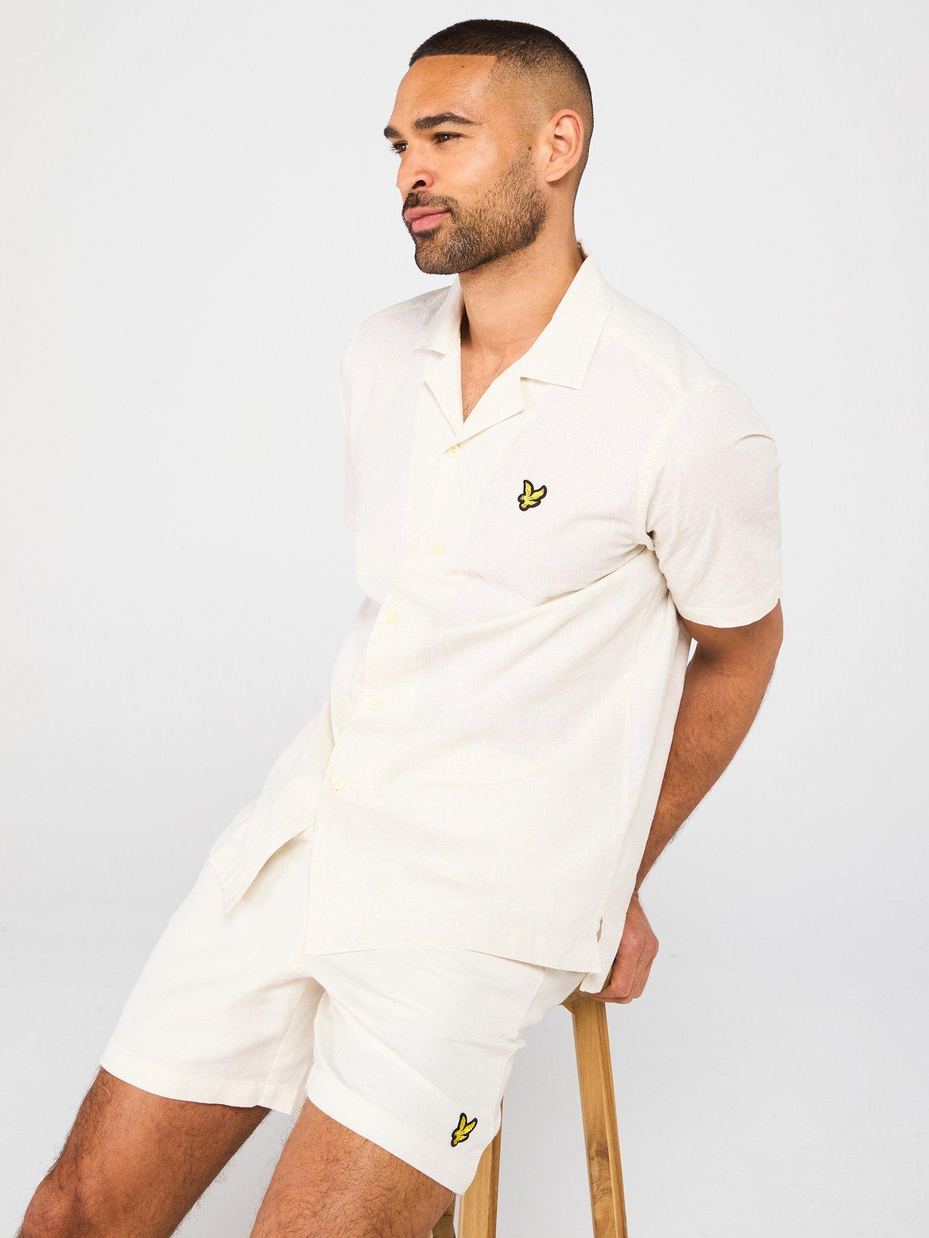  image of lyle-scott-linen-blend-oxford-revere-shirt-off-white