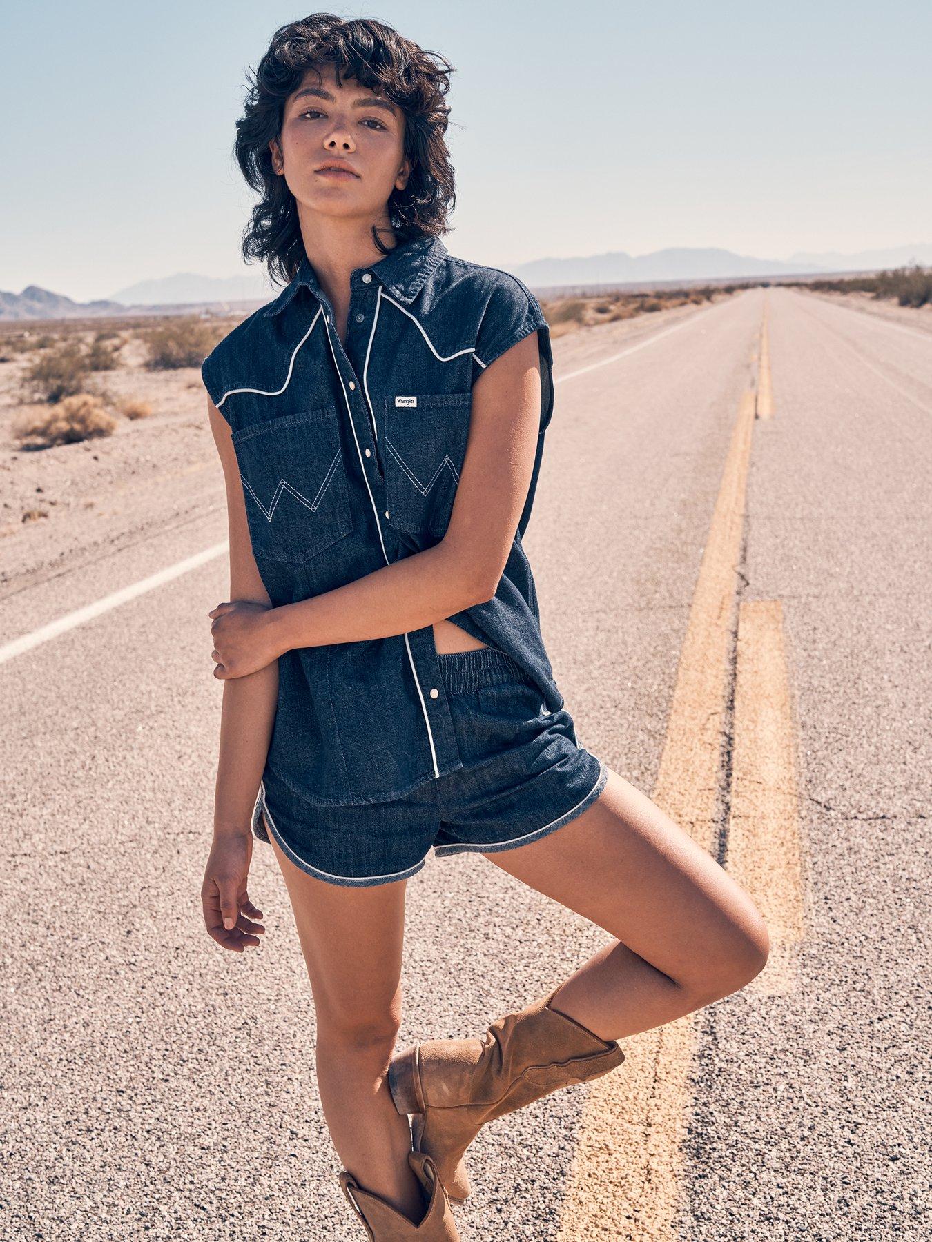  image of wrangler-sleeveless-denim-shirt--blue
