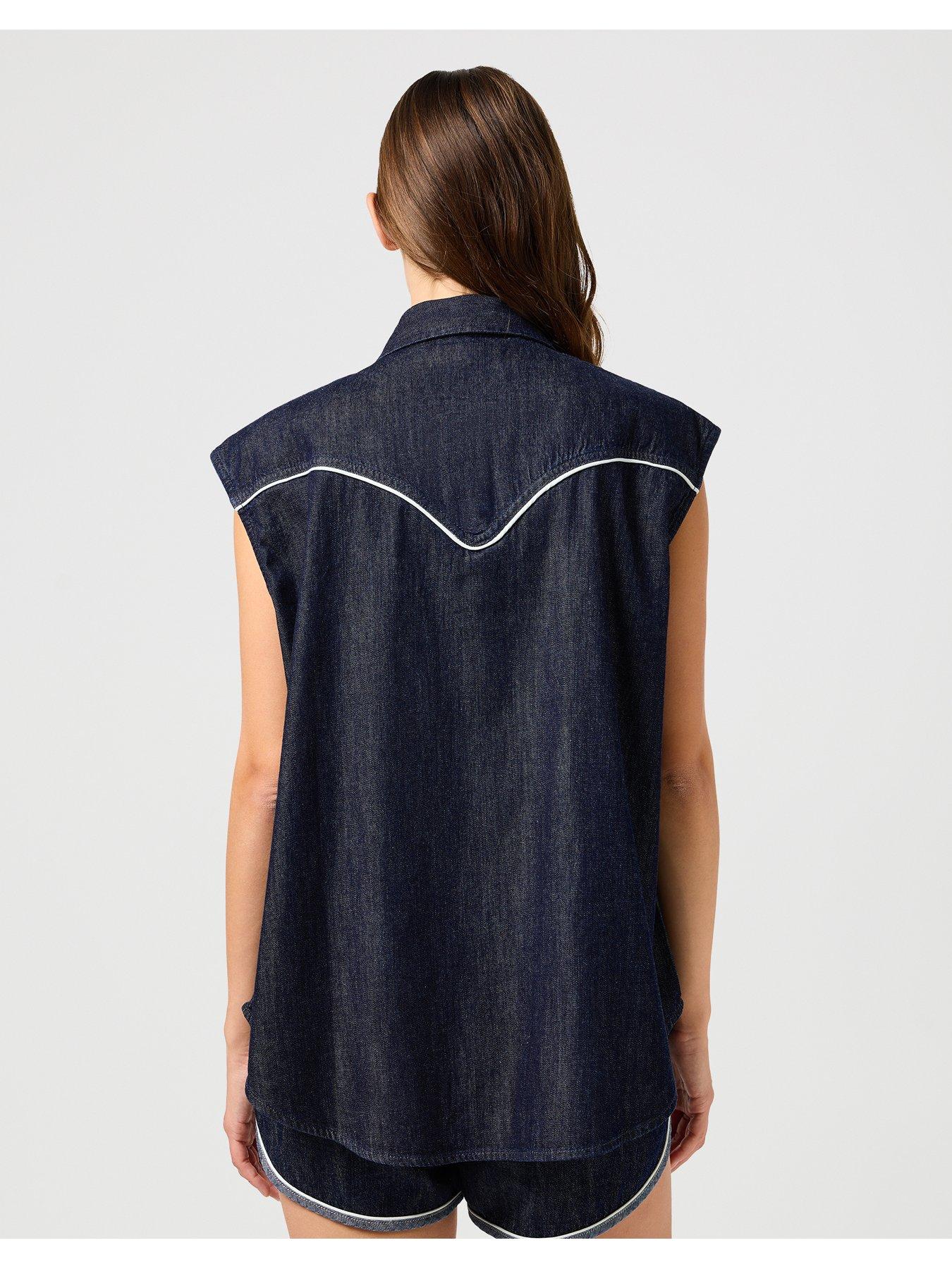  image of wrangler-sleeveless-denim-shirt--blue