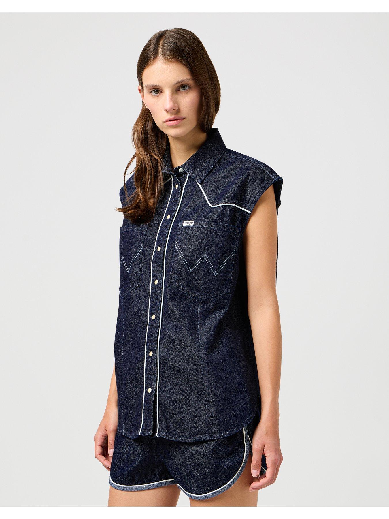  image of wrangler-sleeveless-denim-shirt--blue