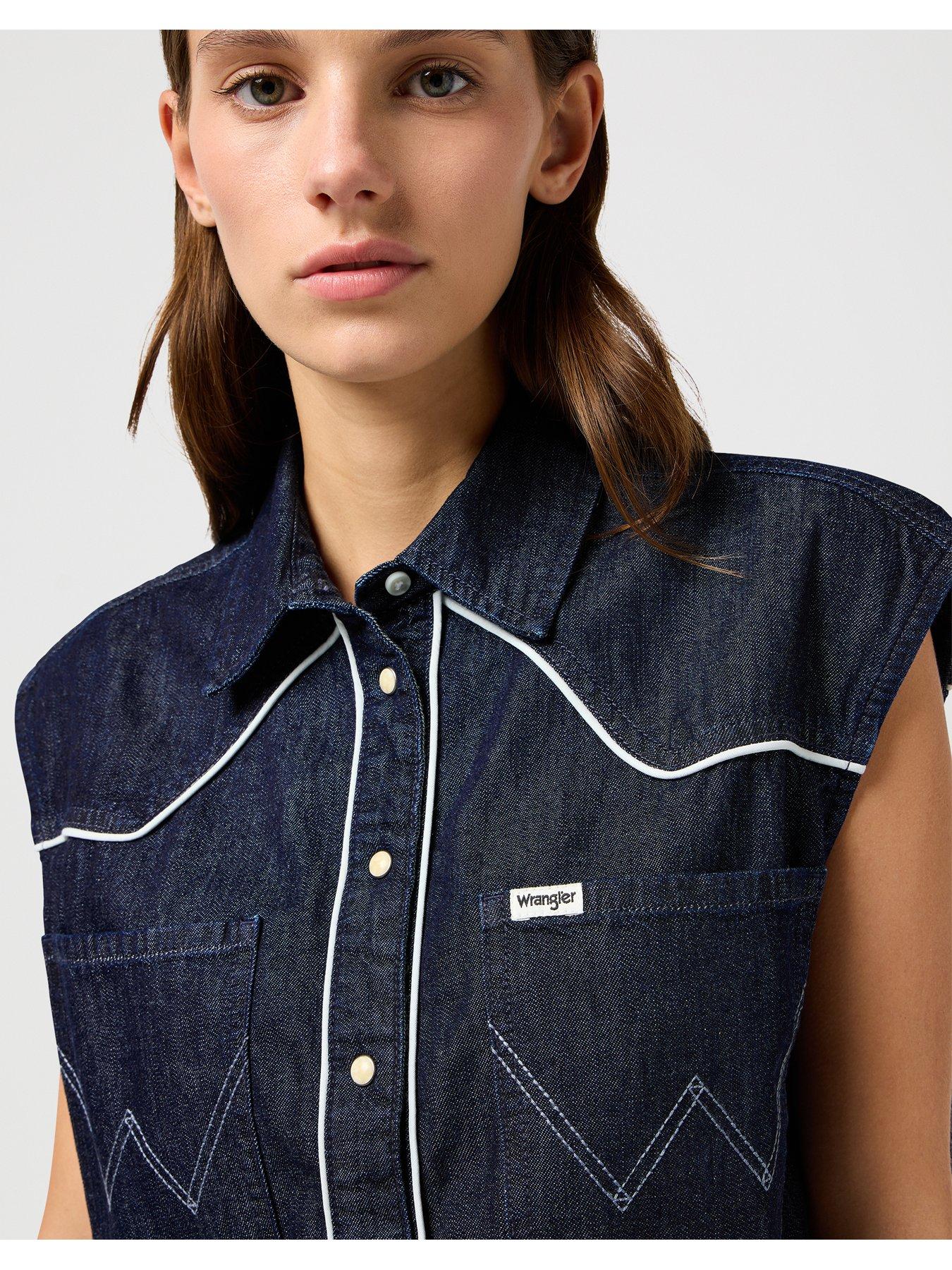  image of wrangler-sleeveless-denim-shirt--blue