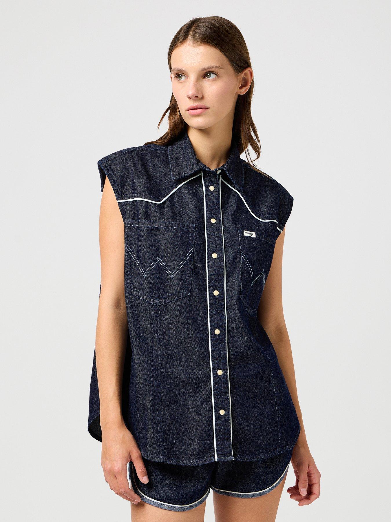  image of wrangler-sleeveless-denim-shirt--blue