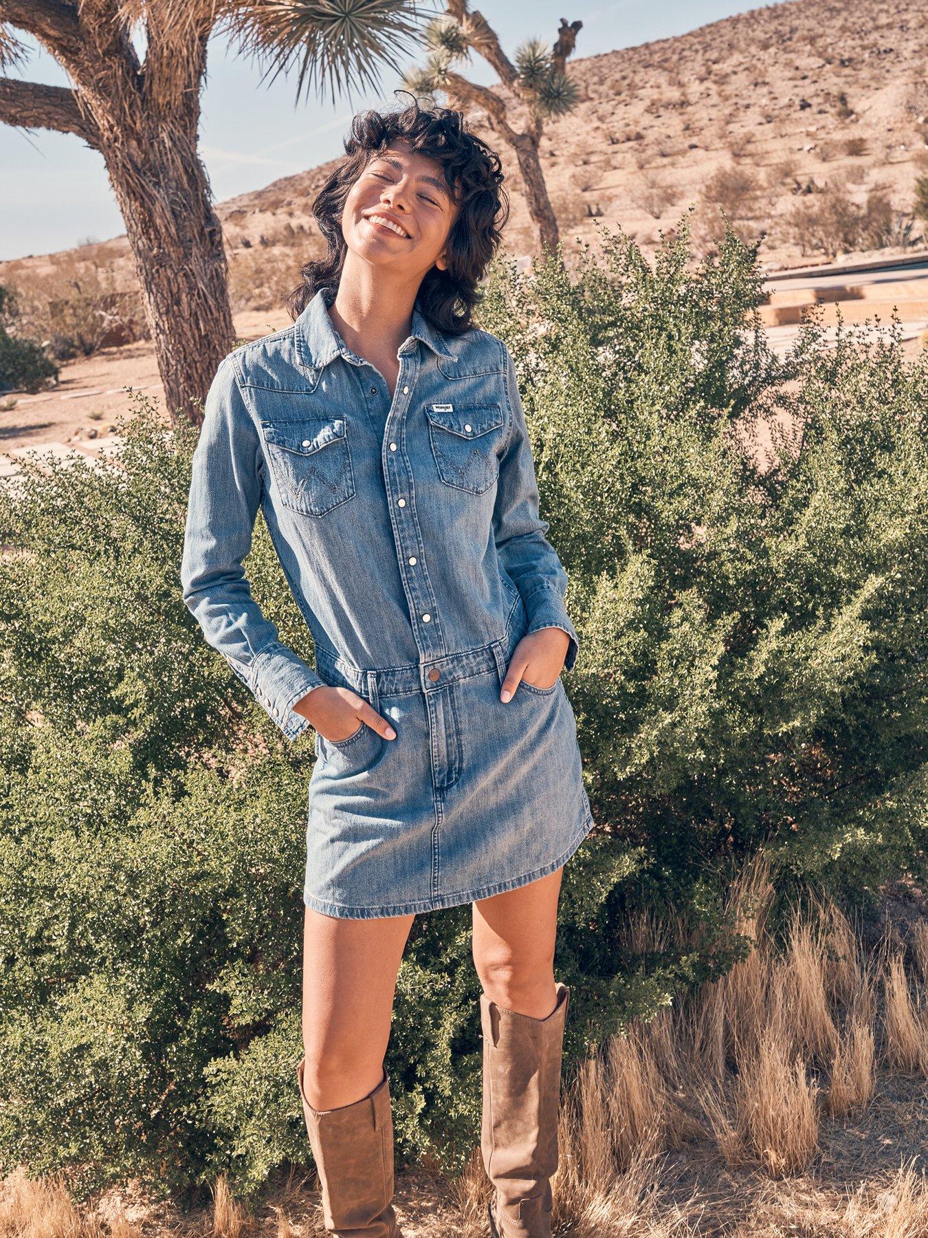 wrangler-long-sleeve-denim-dress--blue