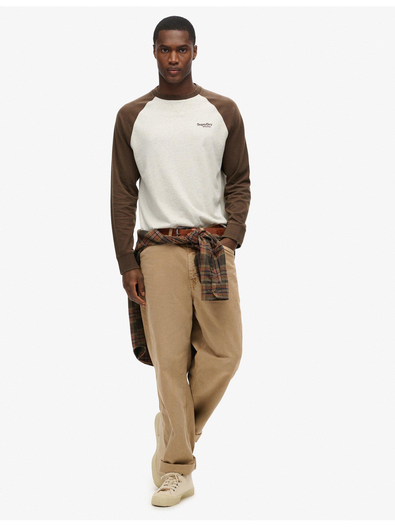  image of superdry-essential-logo-baseball-long-sleeve-t-shirt-brown