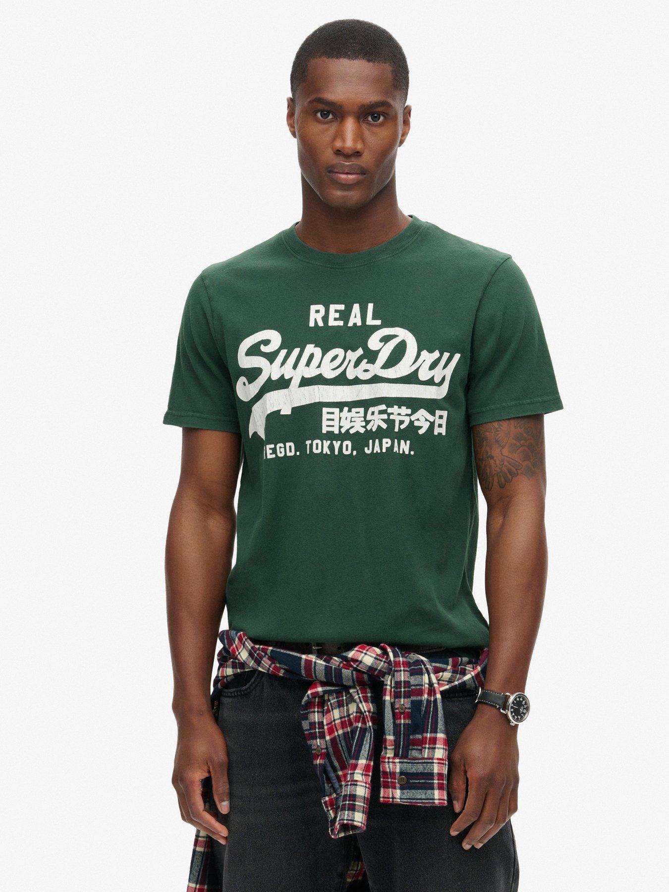 image of superdry-classic-vintage-graphic-printed-t-shirt-green