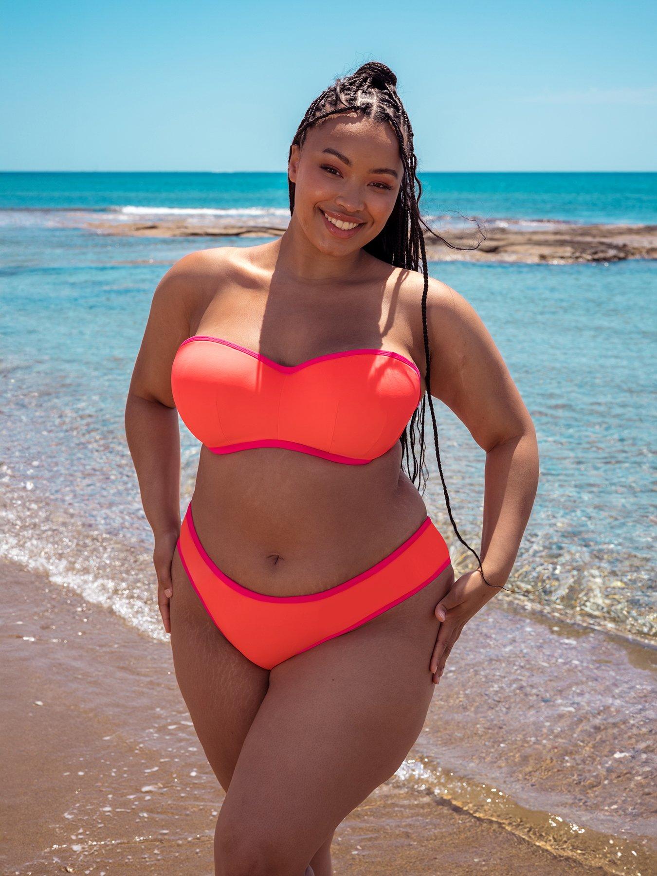 Curvy Kate Minimalist Bandeau Strapless Multiway Bikini Top - Coral/pink