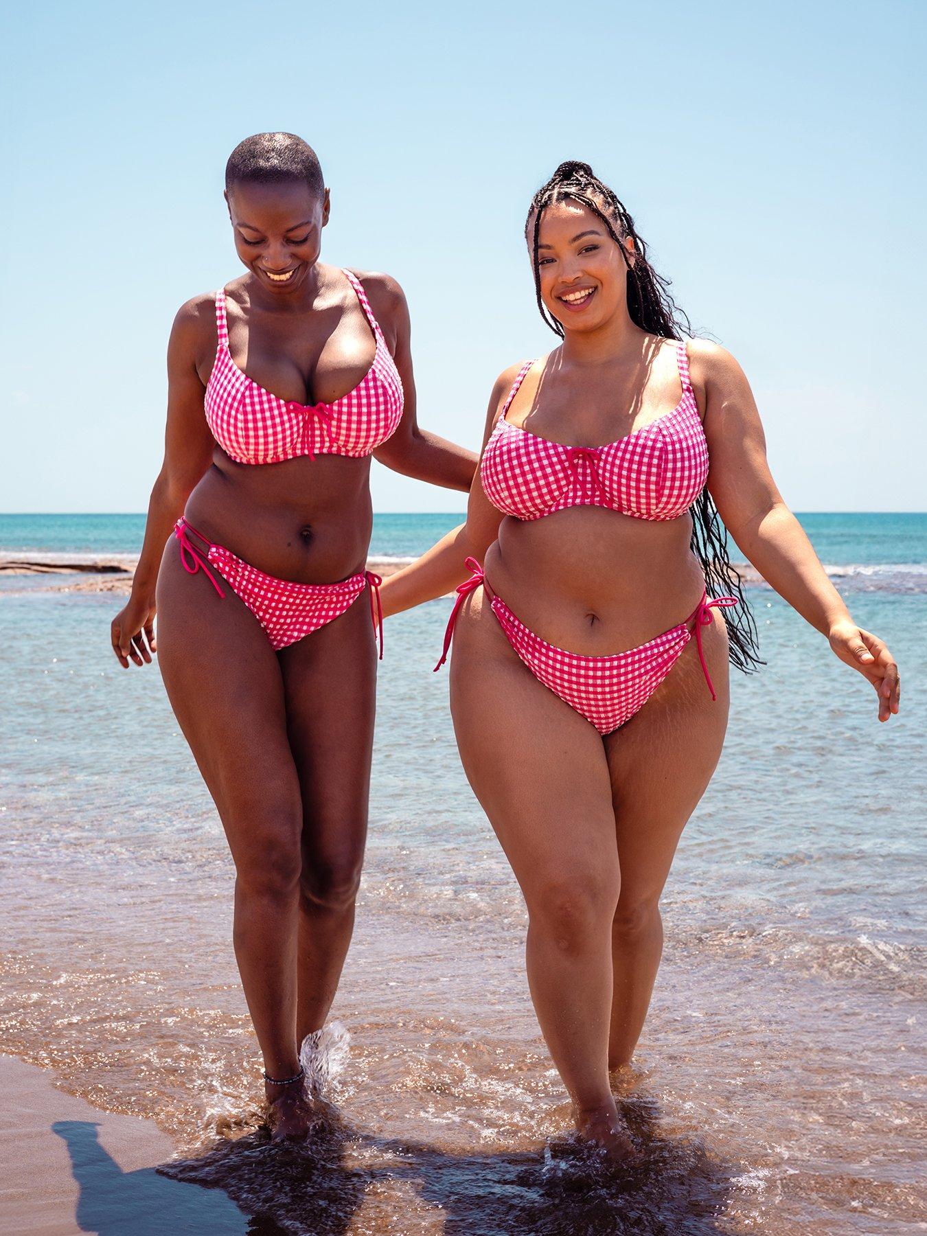 Curvy Kate Holiday Check Scooped Balcony Bikini Top - Raspberry Pink
