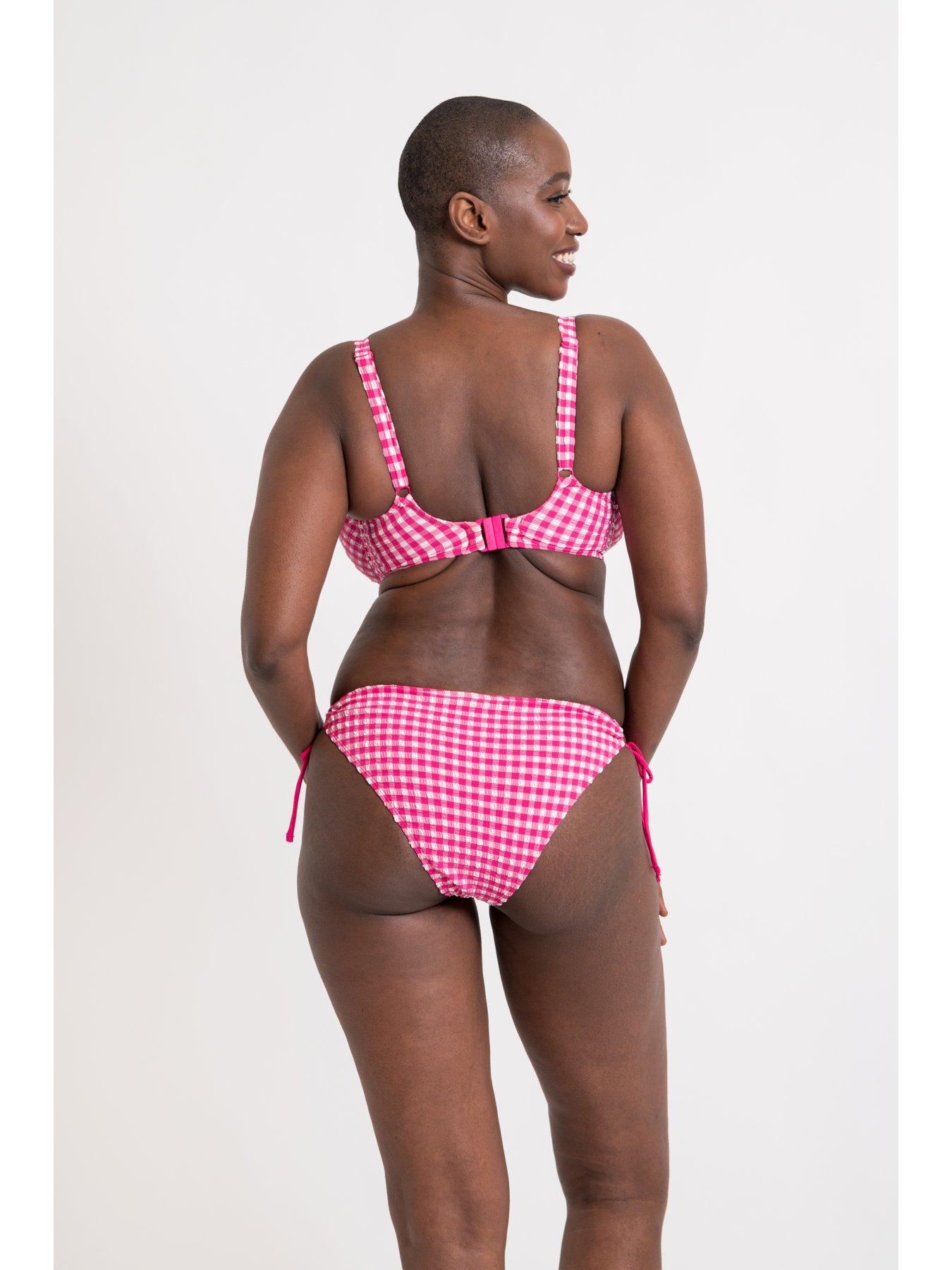 Image 2 of 6 of Curvy Kate Holiday Check Scooped Balcony Bikini Top - Raspberry Pink