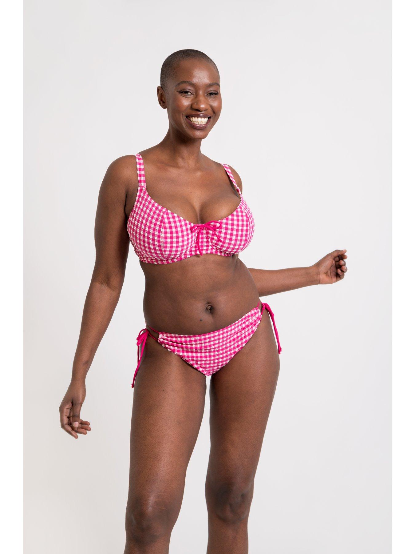 Image 3 of 6 of Curvy Kate Holiday Check Scooped Balcony Bikini Top - Raspberry Pink