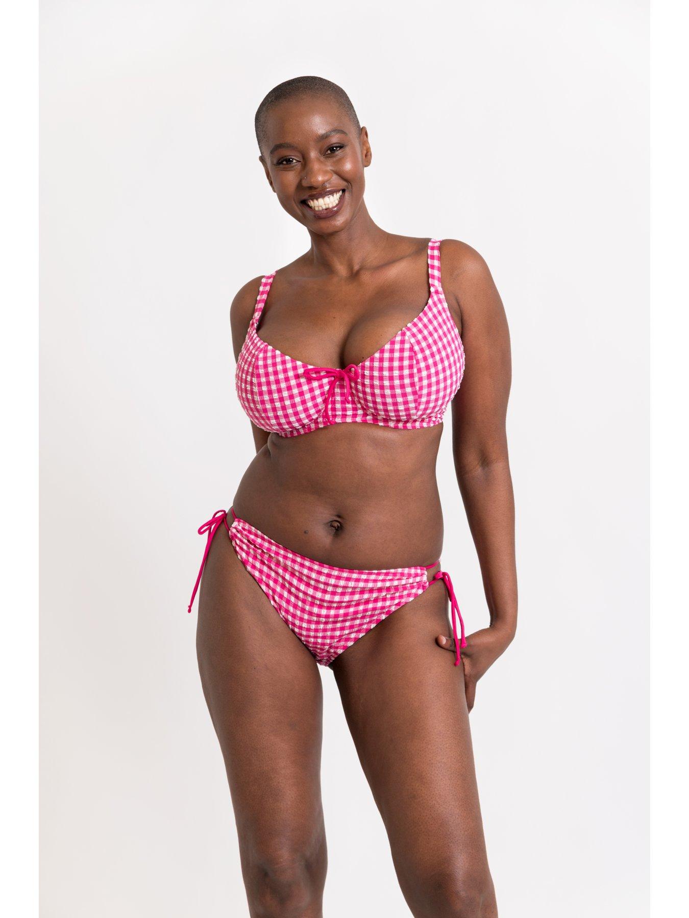 Image 4 of 6 of Curvy Kate Holiday Check Scooped Balcony Bikini Top - Raspberry Pink