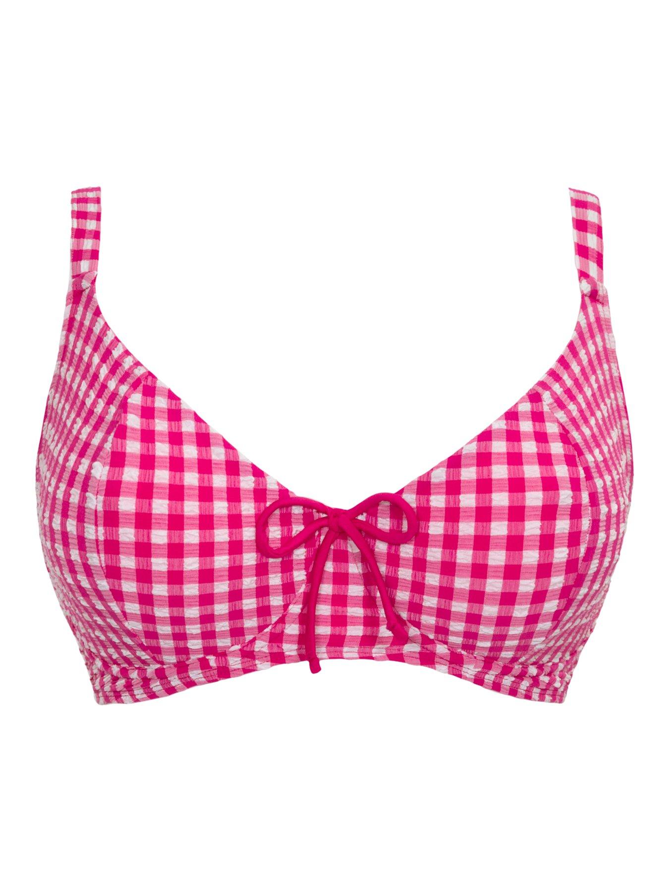 Image 6 of 6 of Curvy Kate Holiday Check Scooped Balcony Bikini Top - Raspberry Pink
