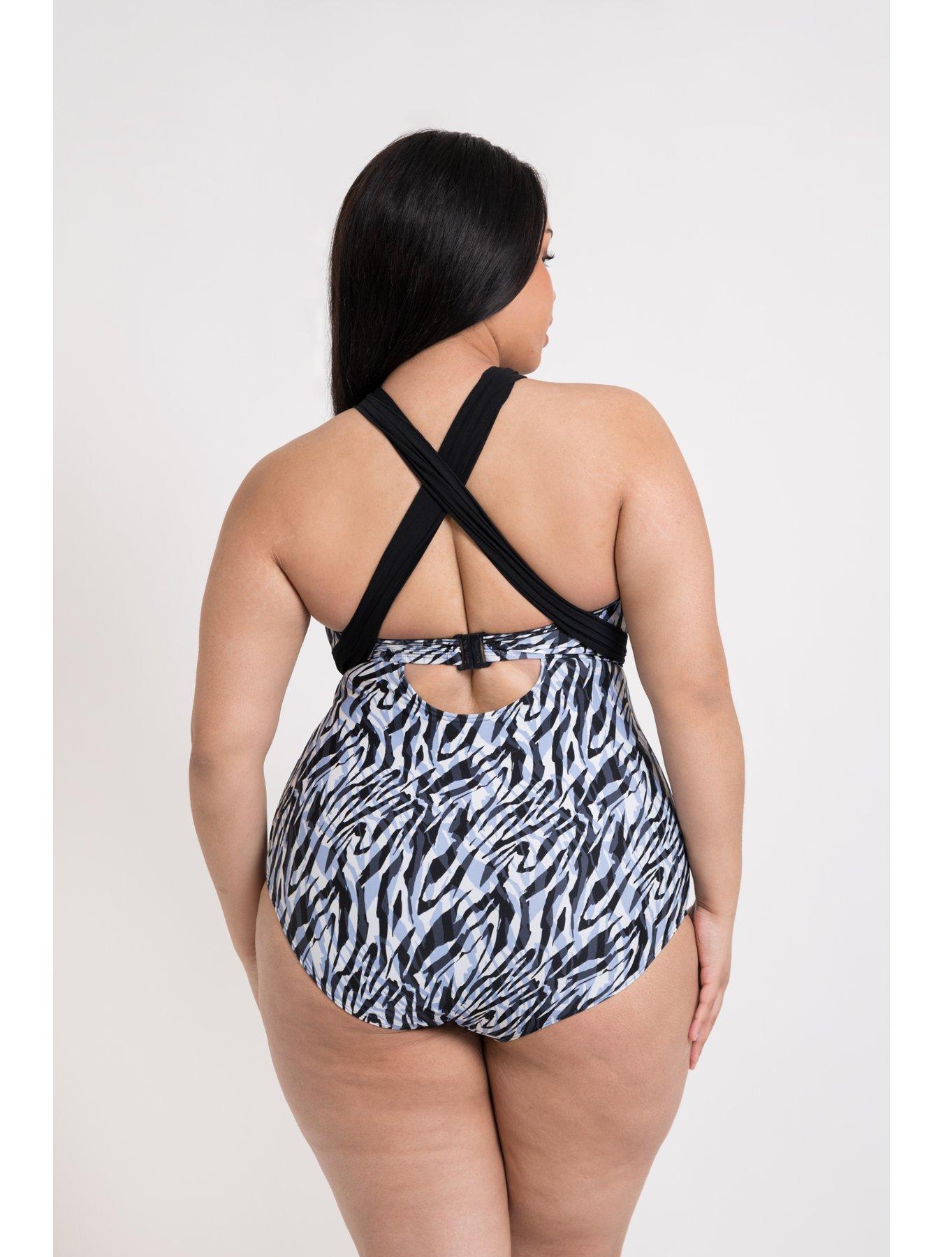  image of curvy-kate-wrapsody-bandeau-strapless-multiway-swimsuit-zebra-print