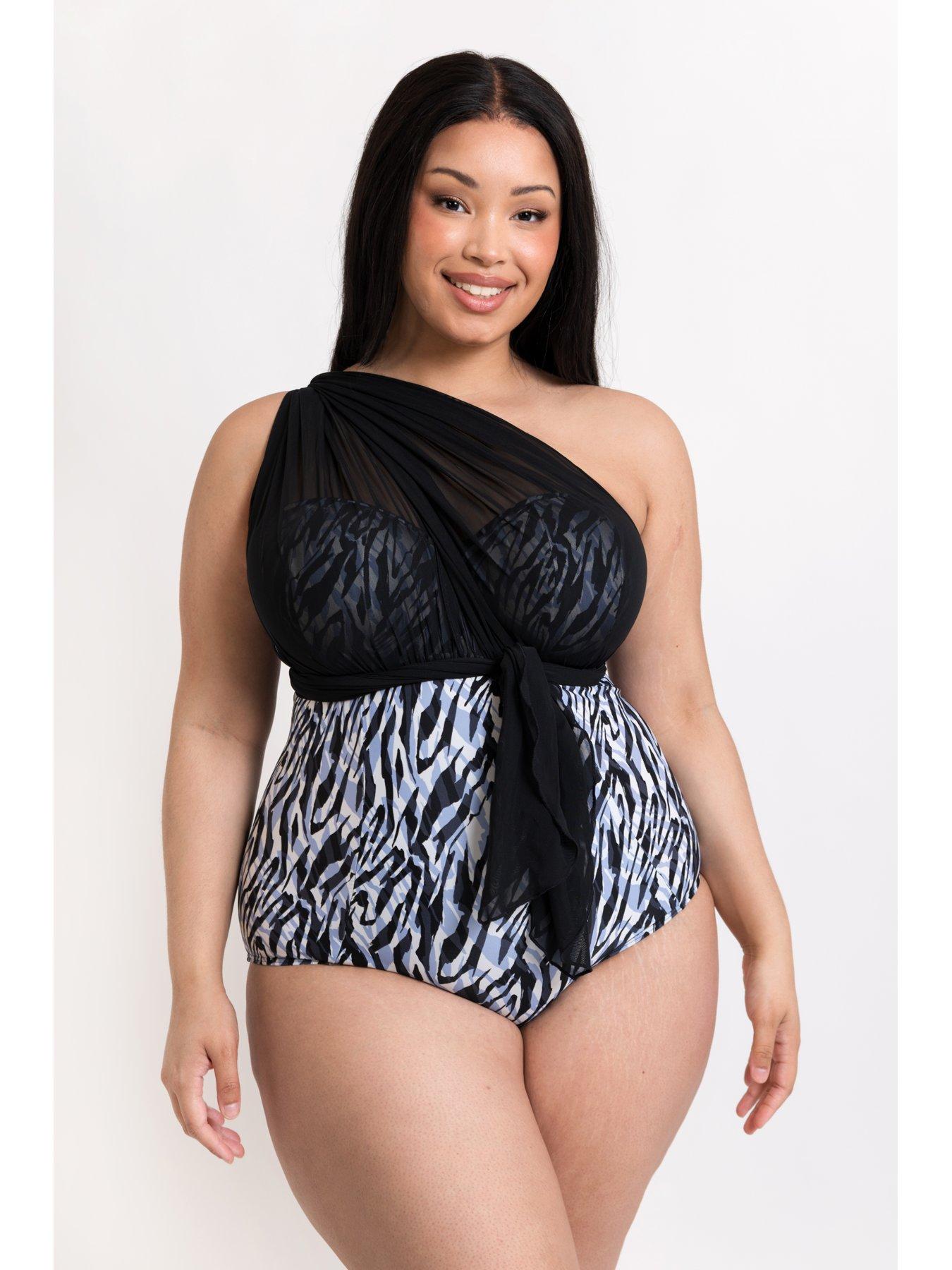  image of curvy-kate-wrapsody-bandeau-strapless-multiway-swimsuit-zebra-print