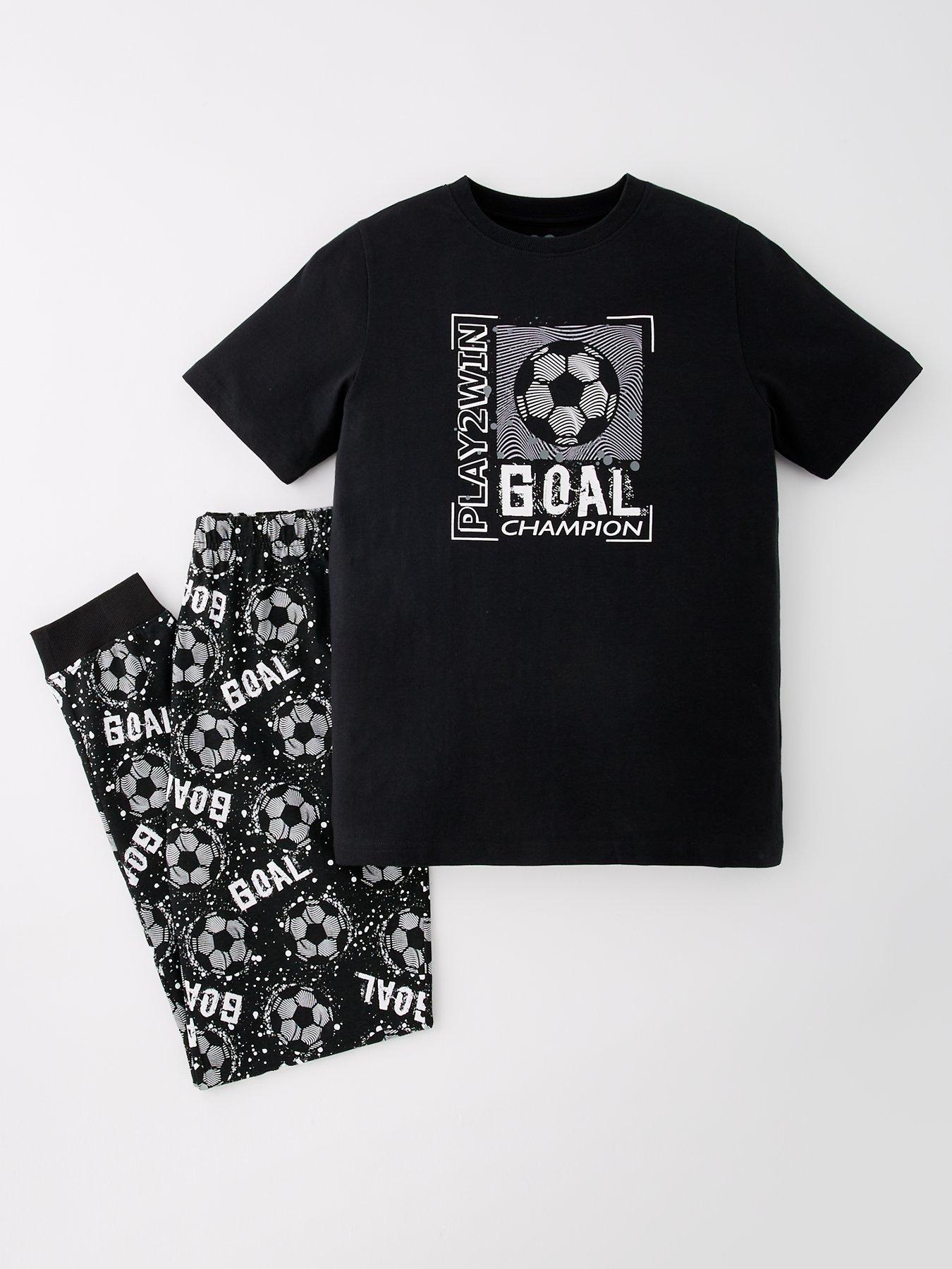 undefined Boys Short Sleeve Football Pyjamas - Black