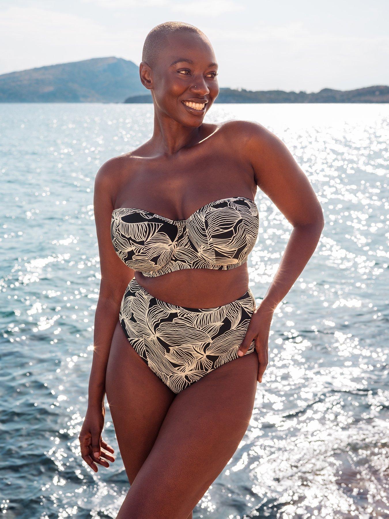Curvy Kate Ripple Reef Bandeau Bikini Top - Black Print