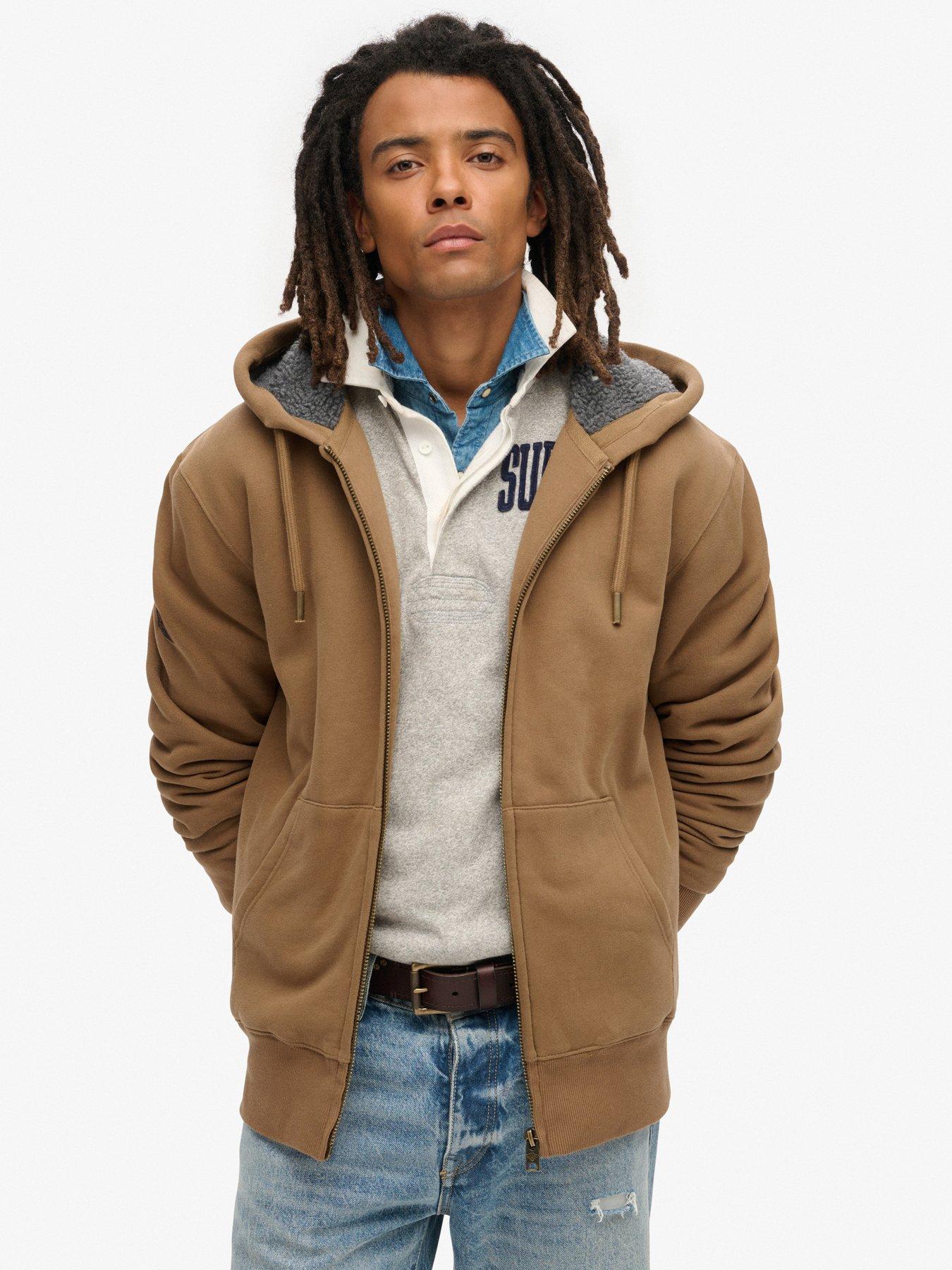 undefined Borg Lined Zip Hood Jacket - Brown