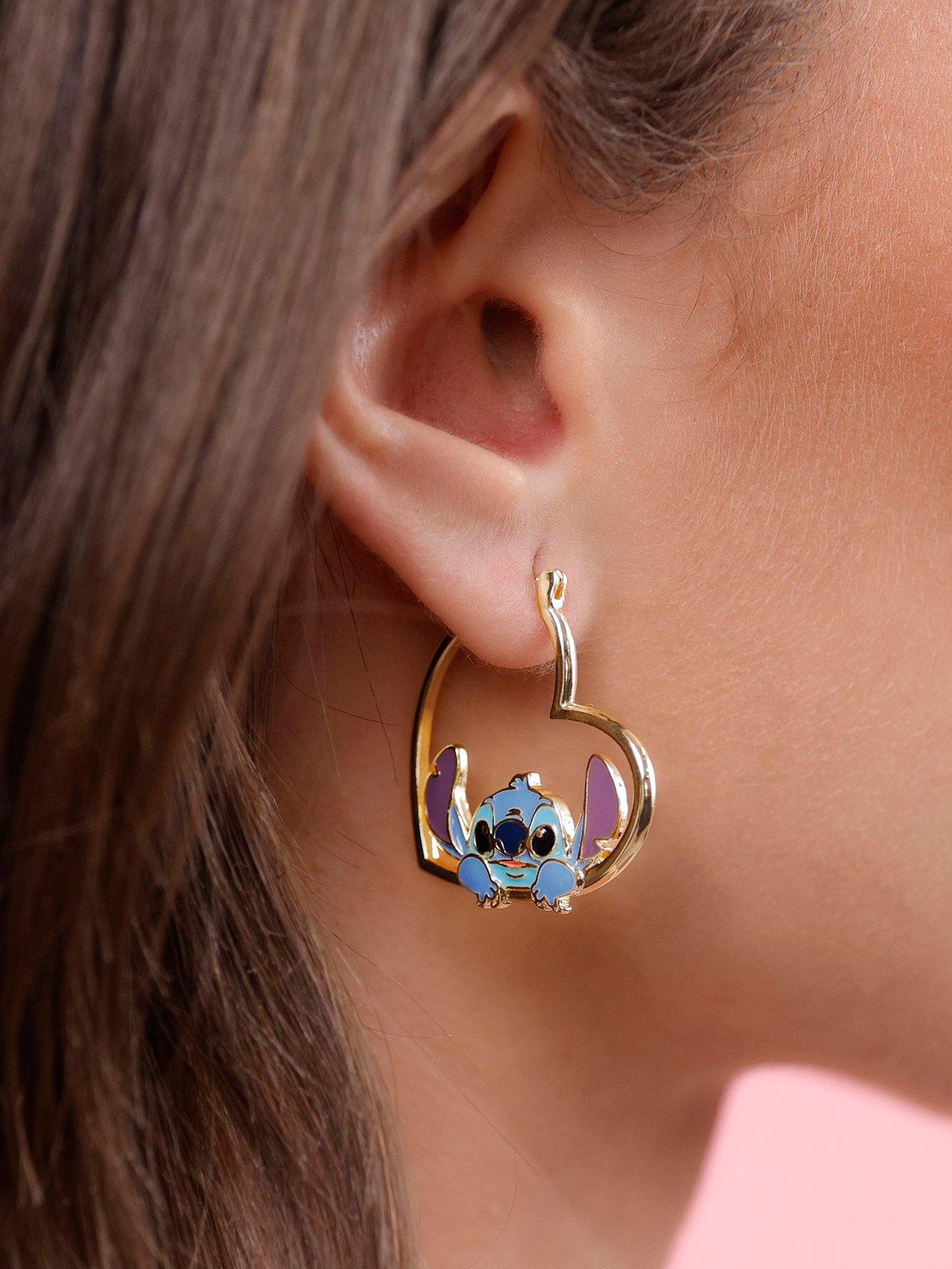 Disney Stitch Love Heart Huggie Earrings